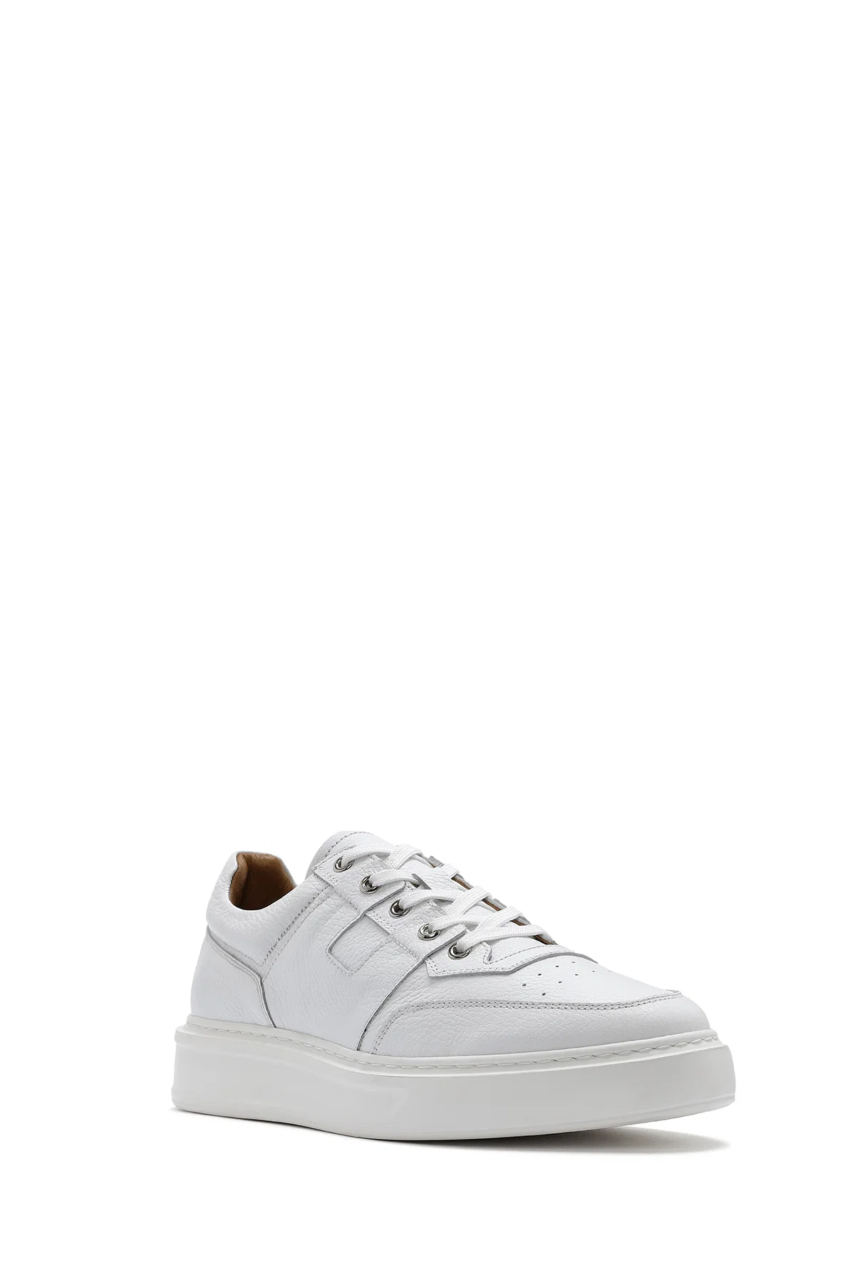 Erkek Beyaz Bağcıklı Deri Sneaker - Image 6