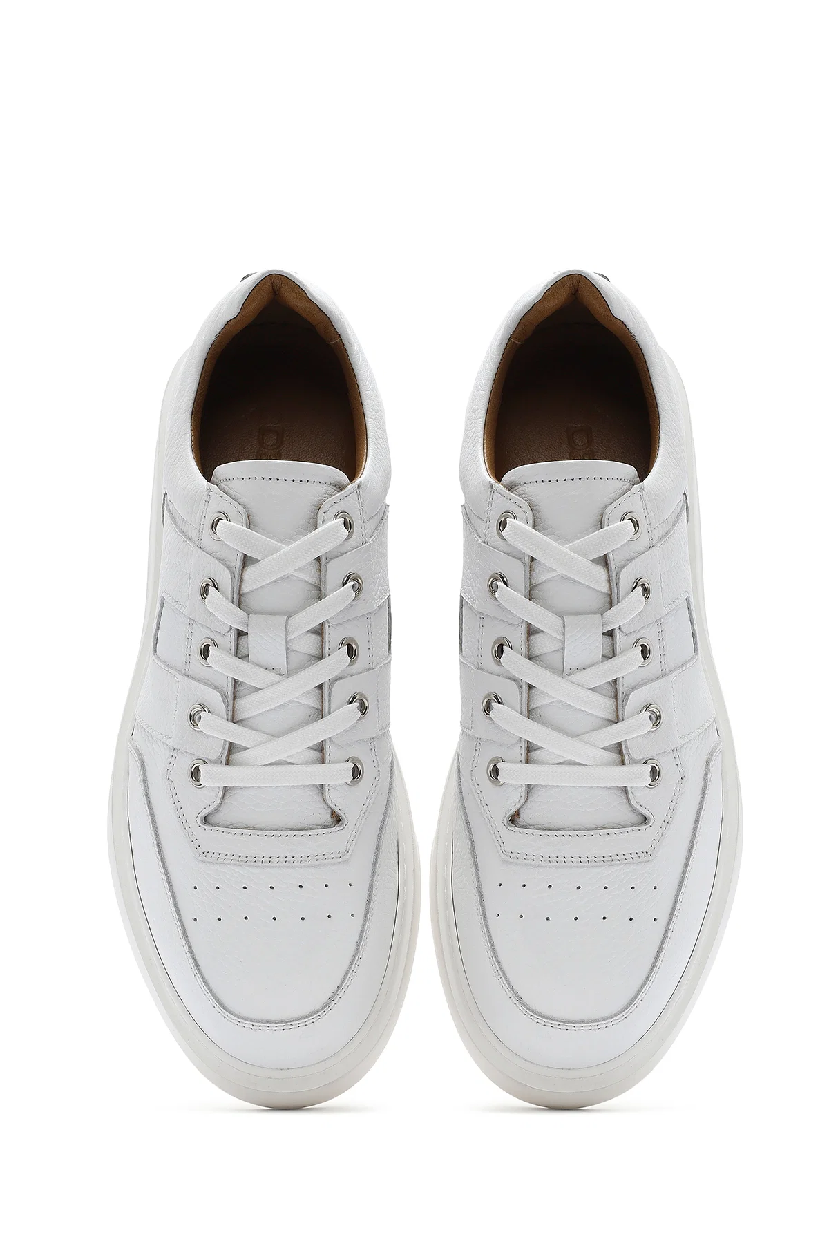 Erkek Beyaz Bağcıklı Deri Sneaker - Image 7