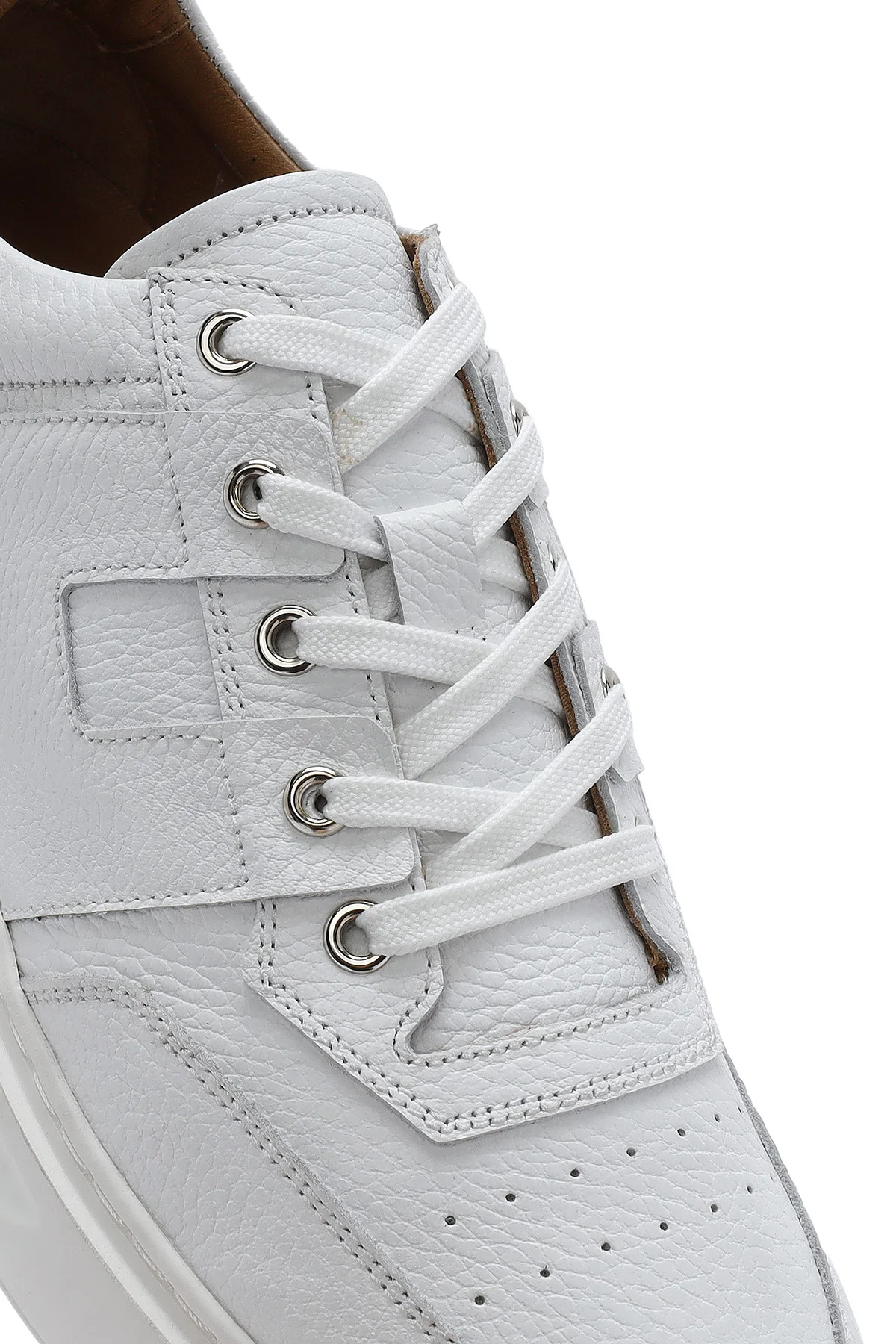 Erkek Beyaz Bağcıklı Deri Sneaker - Image 9
