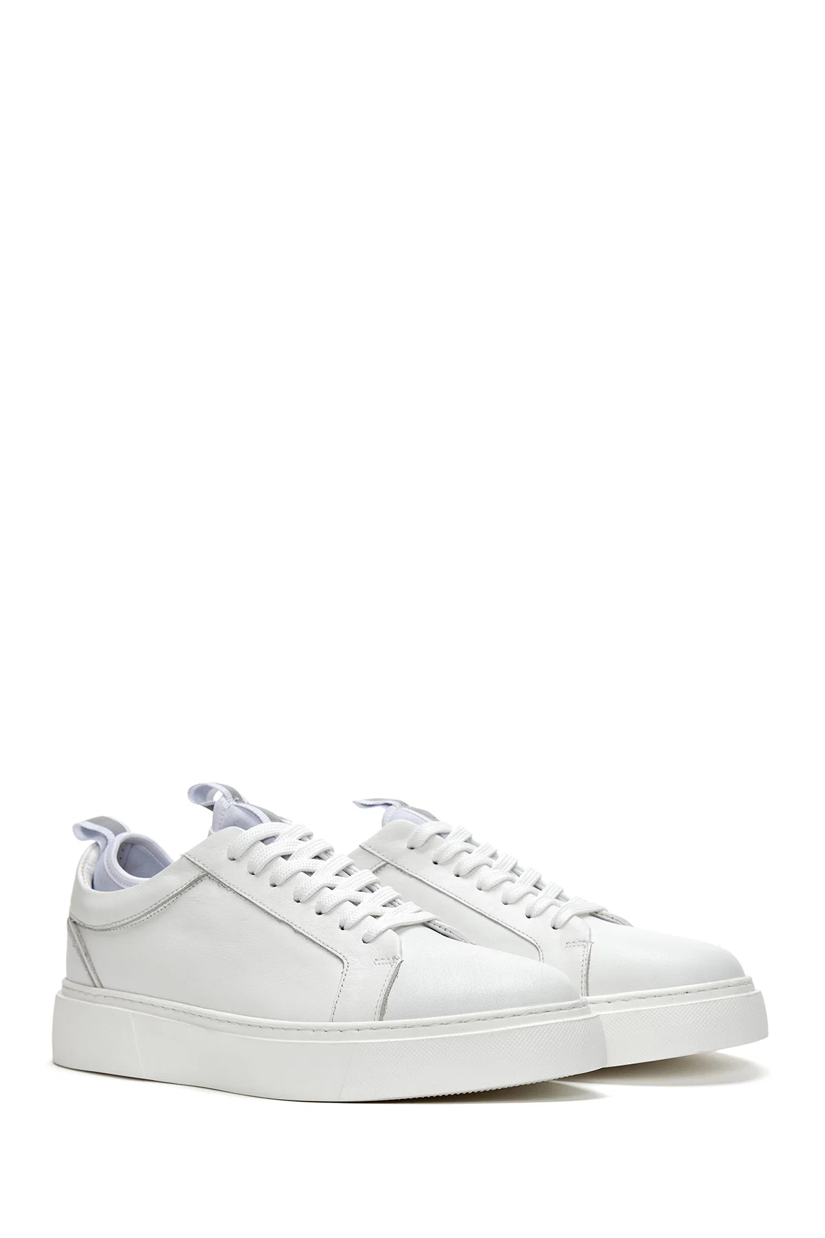 Erkek Beyaz Bağcıklı Deri Sneaker - Image 3