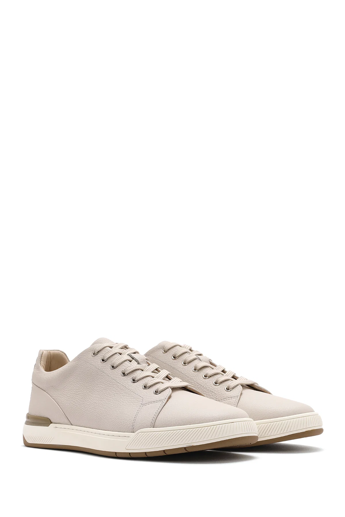 Erkek Beyaz Bağcıklı Deri Sneaker - Image 3