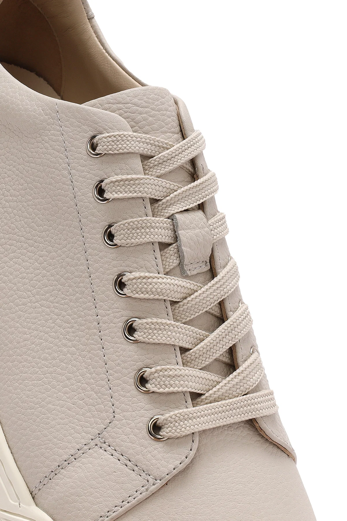 Erkek Beyaz Bağcıklı Deri Sneaker - Image 8