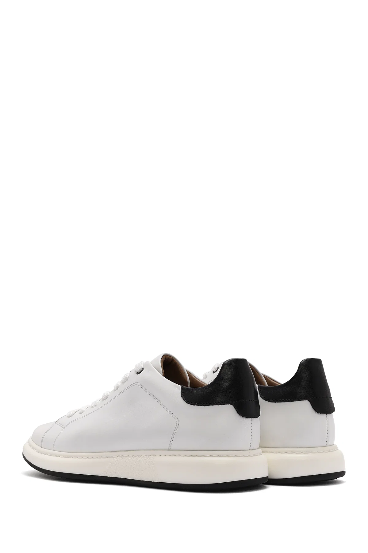 Erkek Beyaz Bağcıklı Deri Sneaker - Image 5