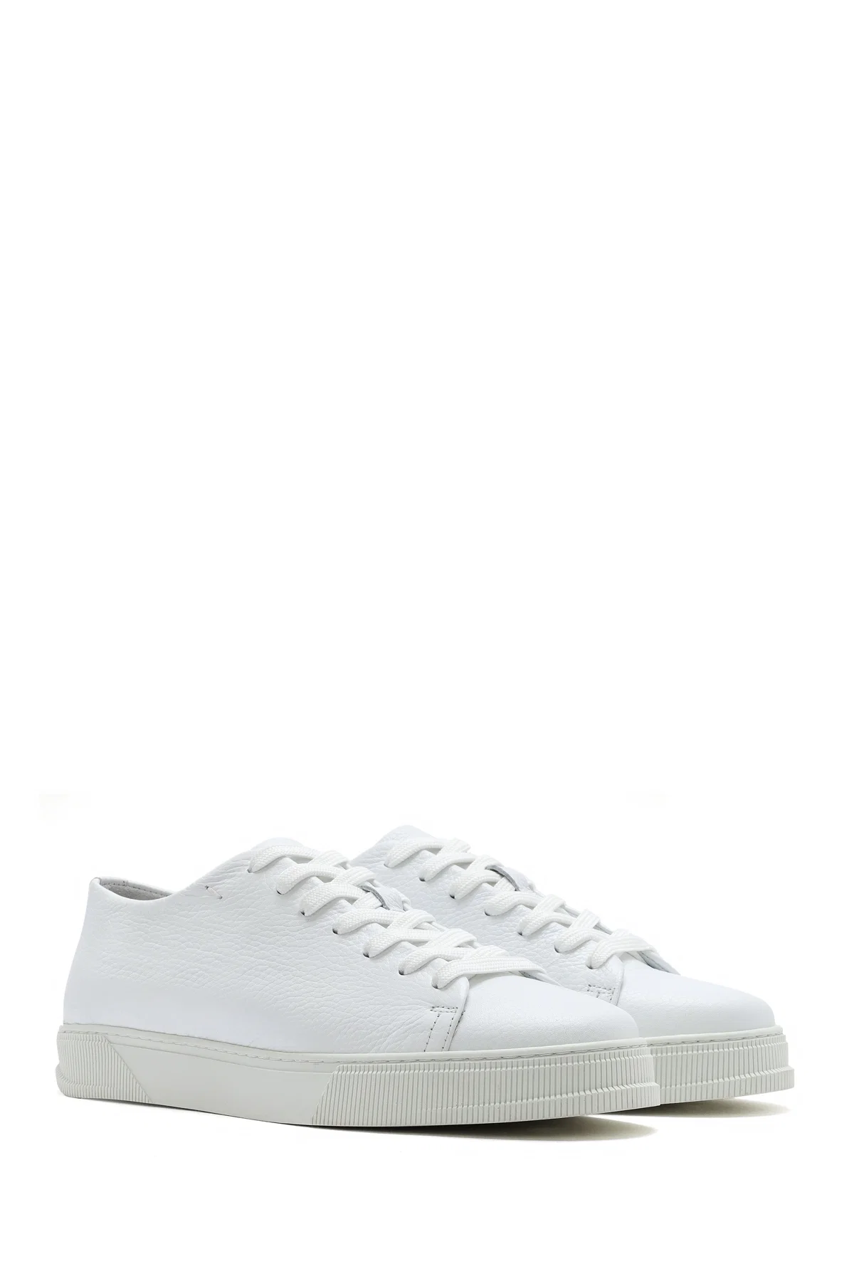 Erkek Beyaz Bağcıklı Deri Sneaker - Image 3