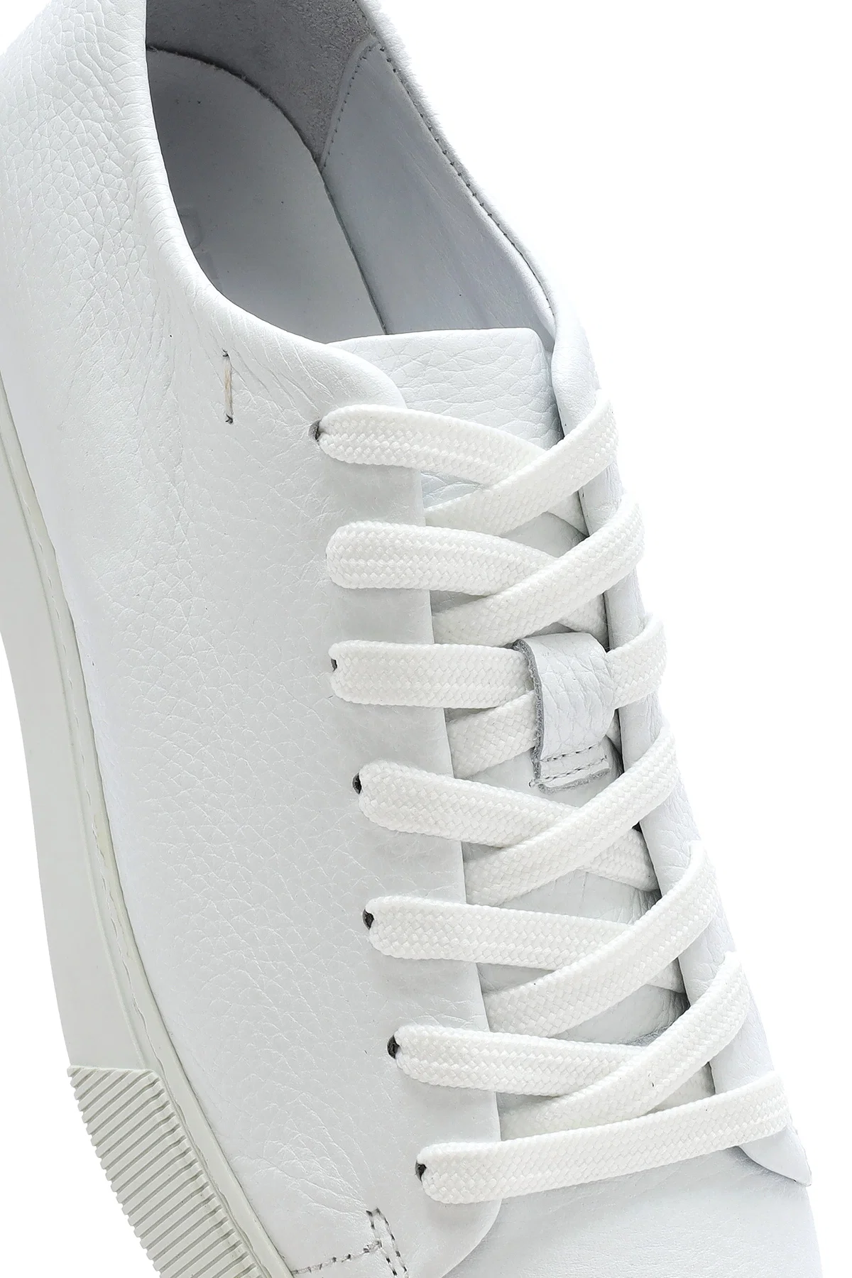 Erkek Beyaz Bağcıklı Deri Sneaker - Image 9