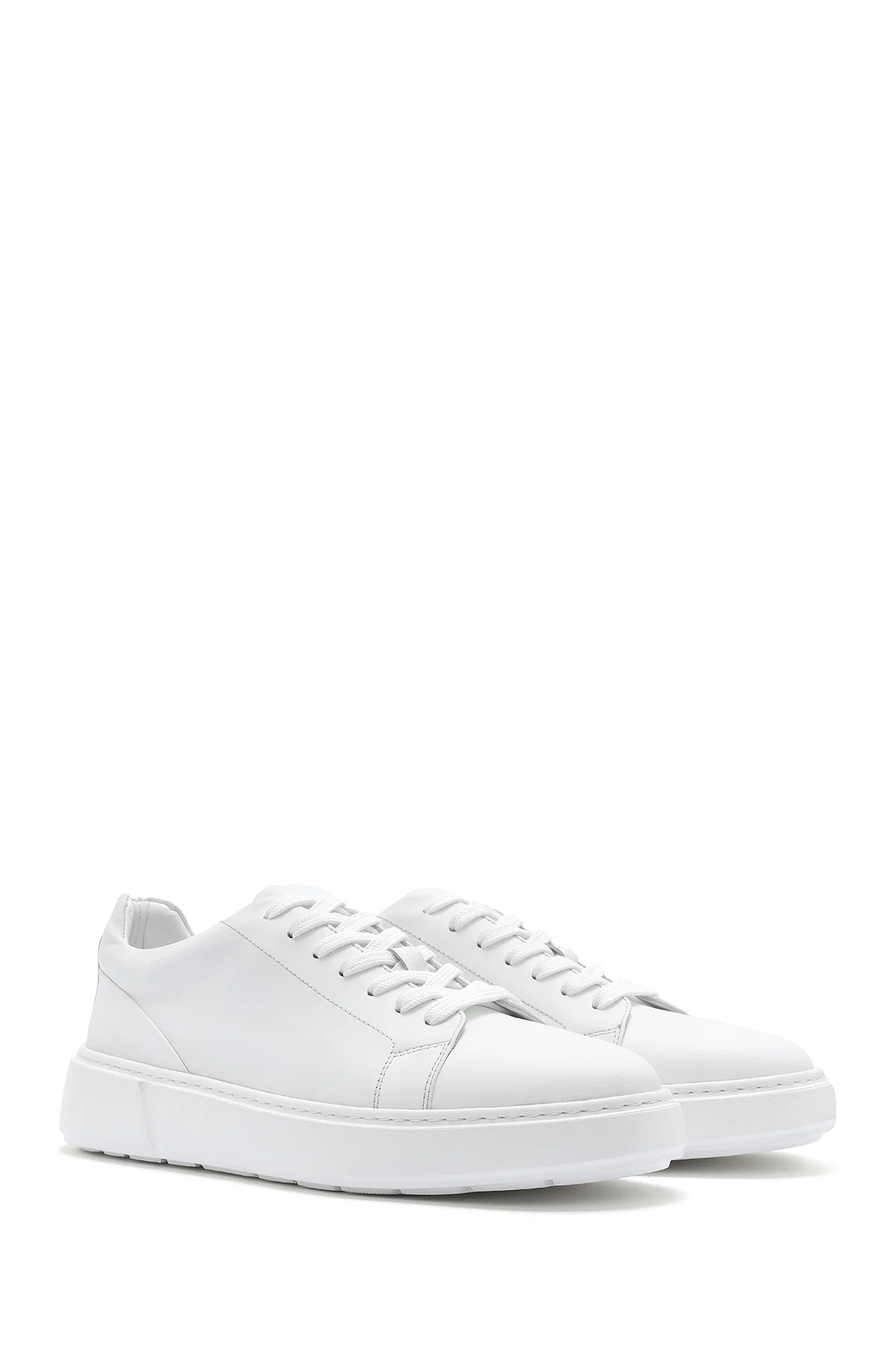 Erkek Beyaz Bağcıklı Deri Sneaker - Image 3