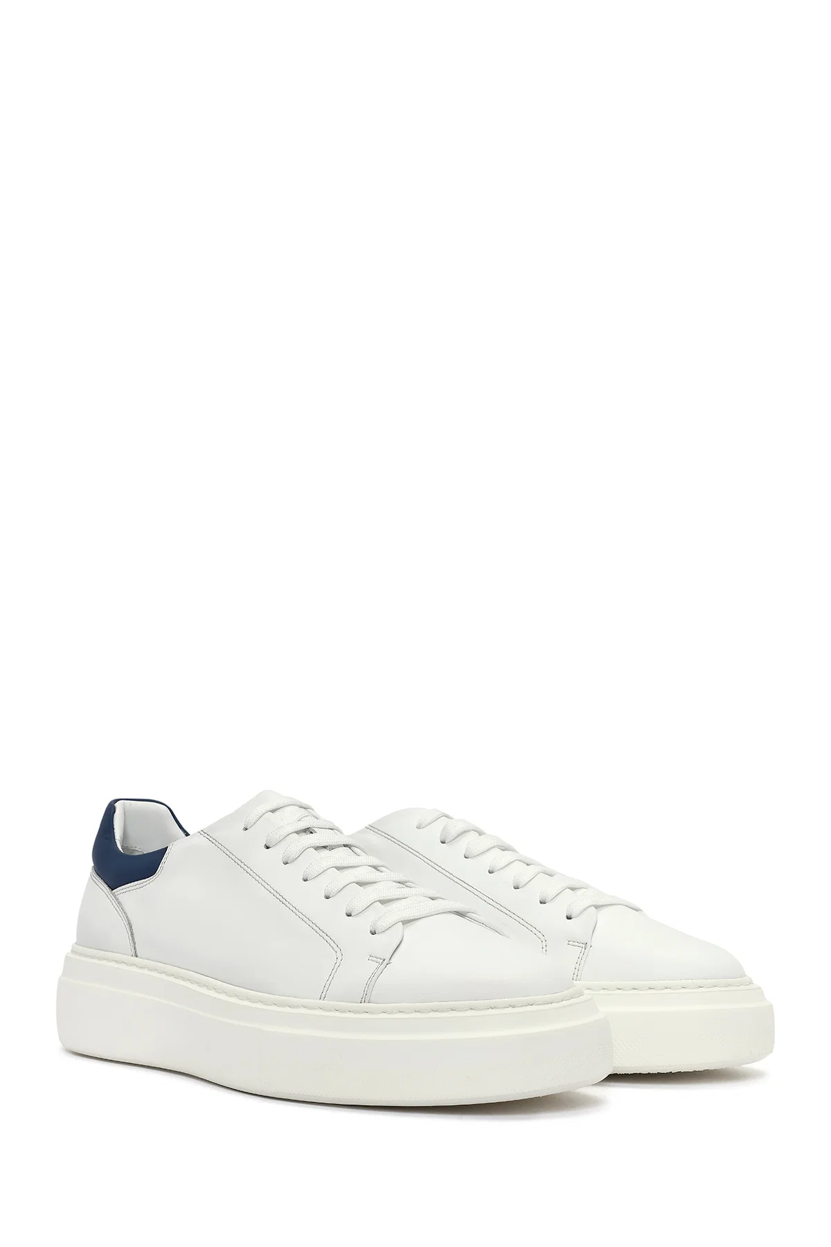 Erkek Beyaz Bağcıklı Deri Sneaker - Image 3