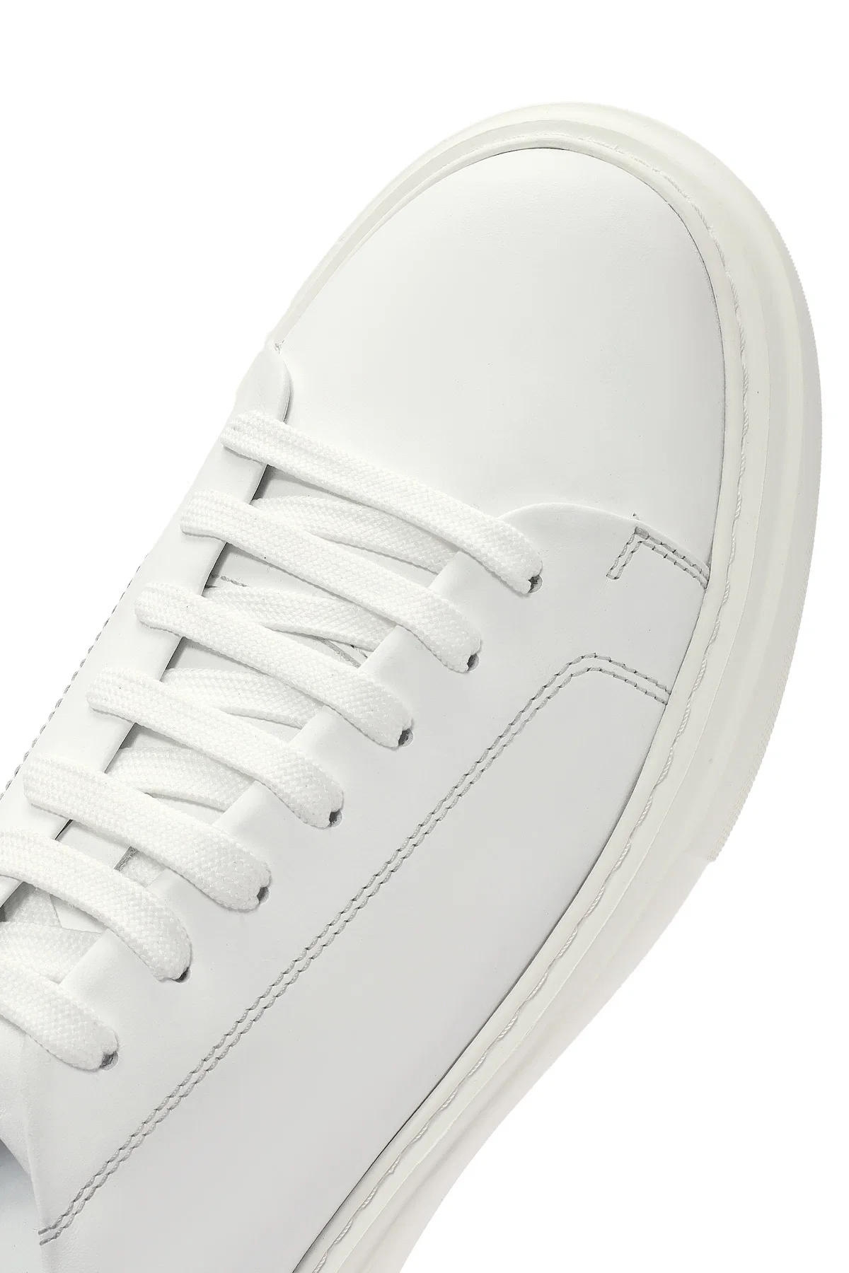 Erkek Beyaz Bağcıklı Deri Sneaker - Image 9