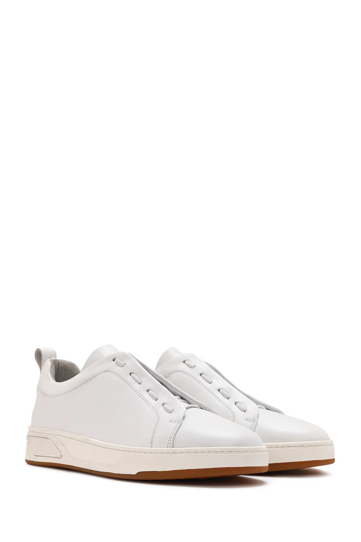Erkek Beyaz Bağcıklı Deri Sneaker - Image 3