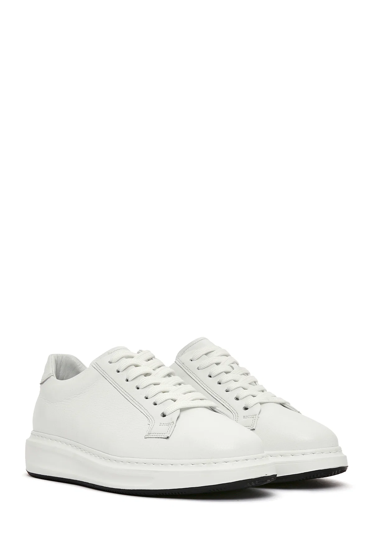 Erkek Beyaz Bağcıklı Deri Sneaker - Image 3