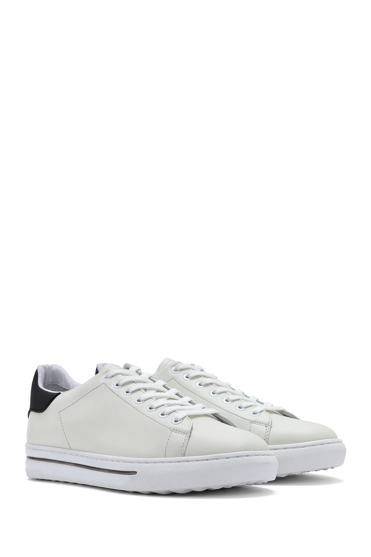 Erkek Beyaz Bağcıklı Deri Sneaker - Image 3
