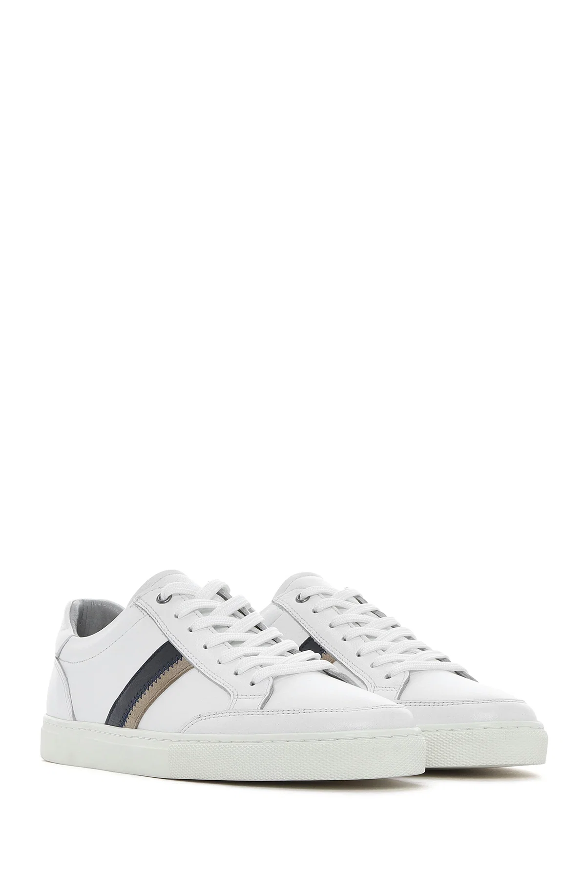 Erkek Beyaz Bağcıklı Deri Sneaker - Image 3
