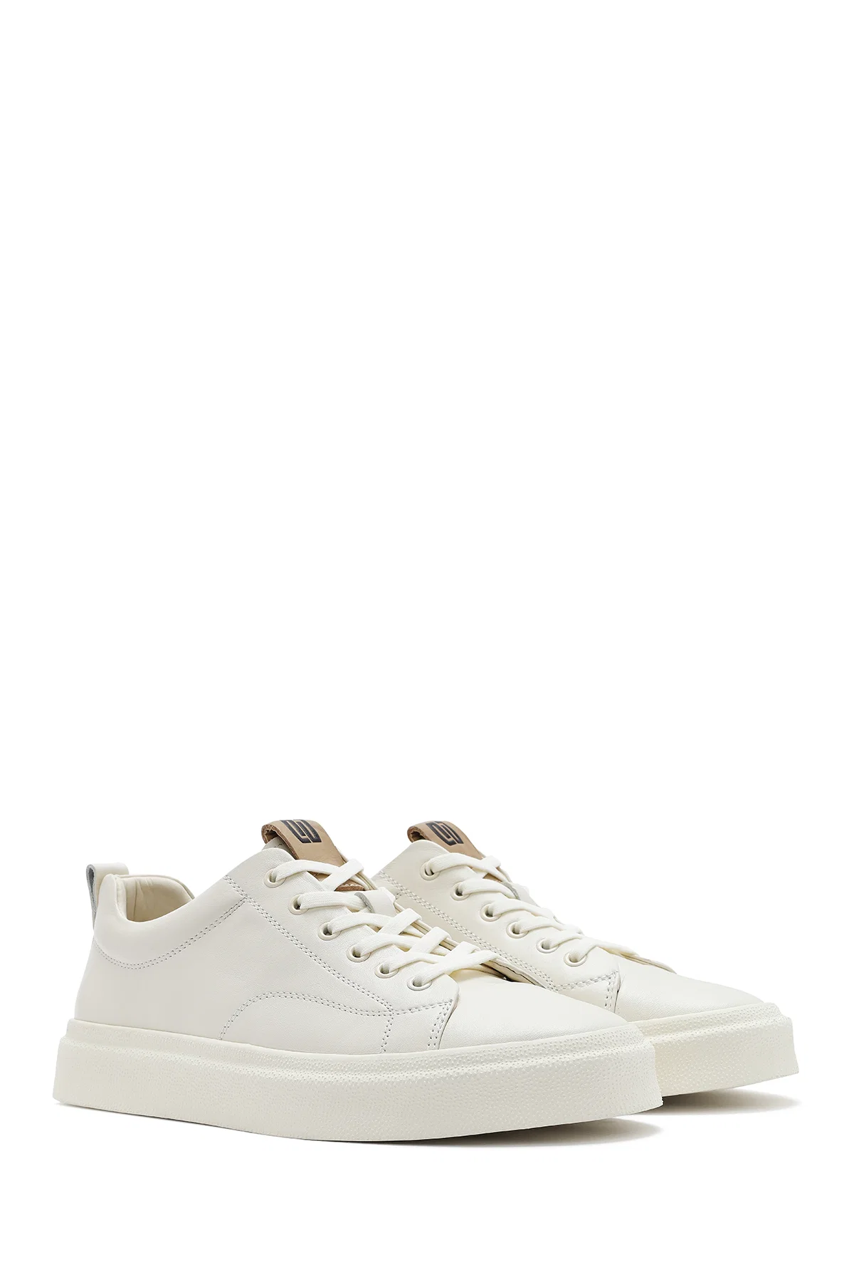 Erkek Beyaz Bağcıklı Deri Sneaker - Image 3