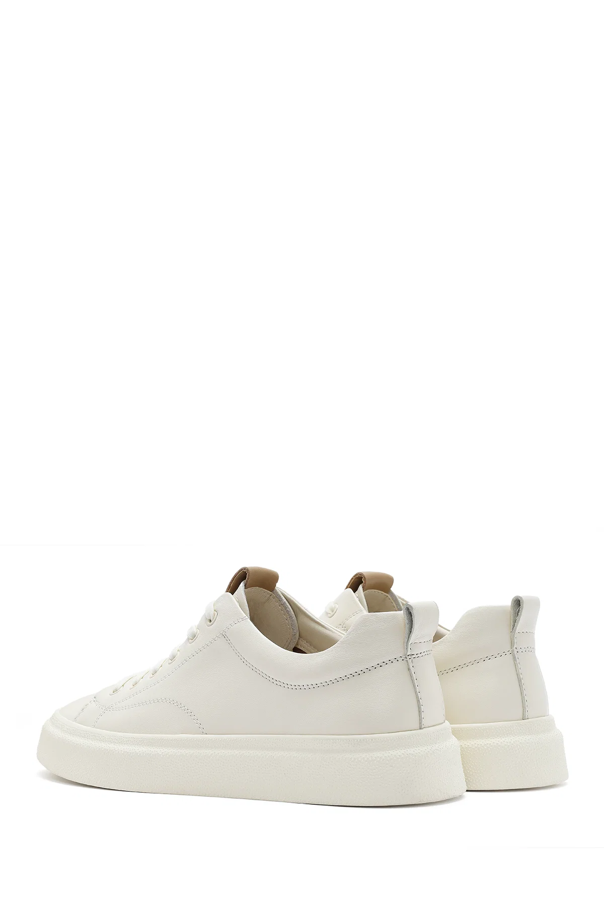Erkek Beyaz Bağcıklı Deri Sneaker - Image 5