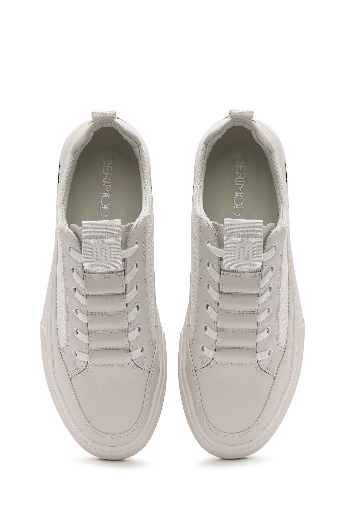 Erkek Beyaz Bağcıklı Deri Sneaker - Image 7