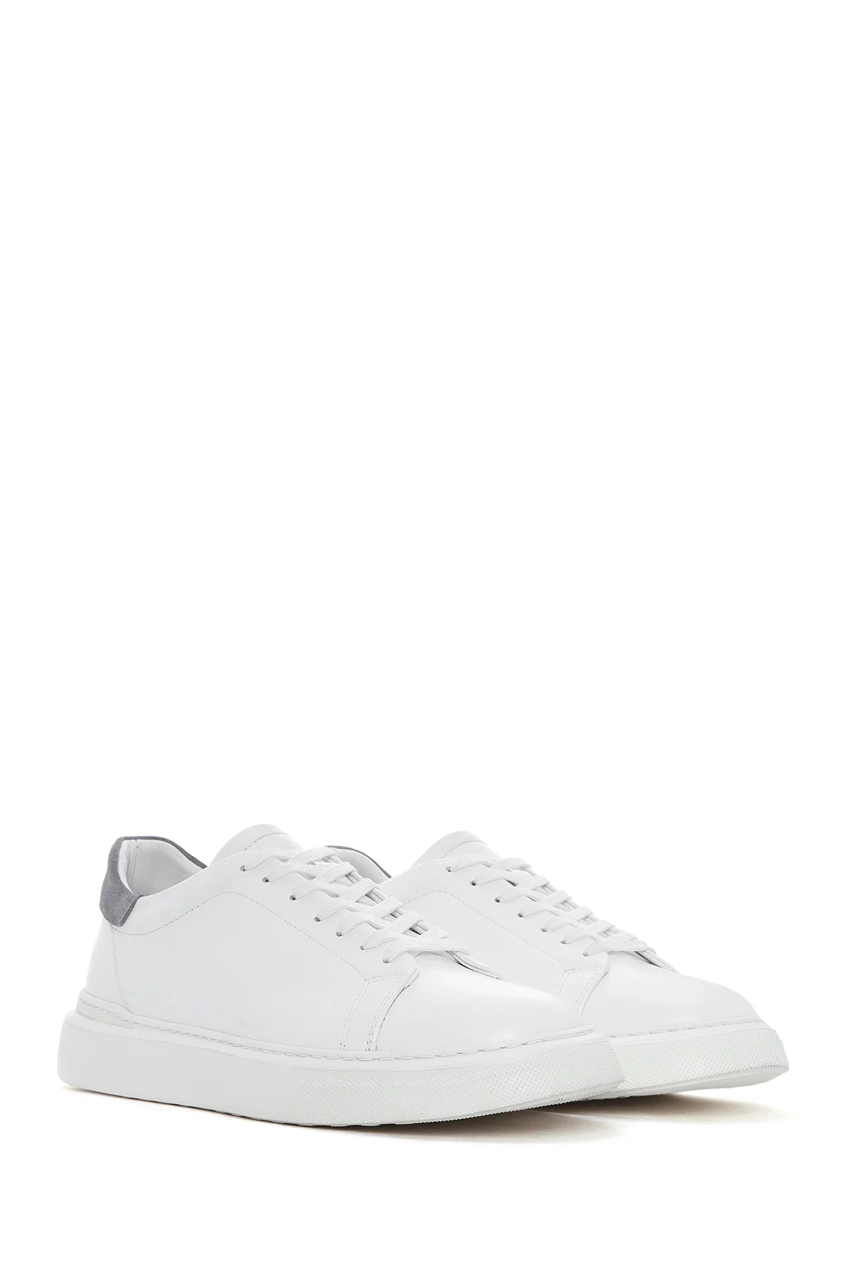 Erkek Beyaz Bağcıklı Deri Sneaker - Image 3