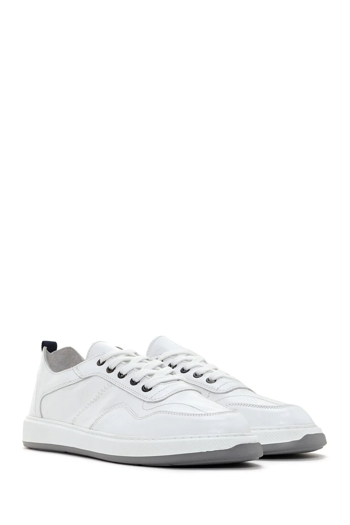 Erkek Beyaz Bağcıklı Deri Sneaker - Image 3