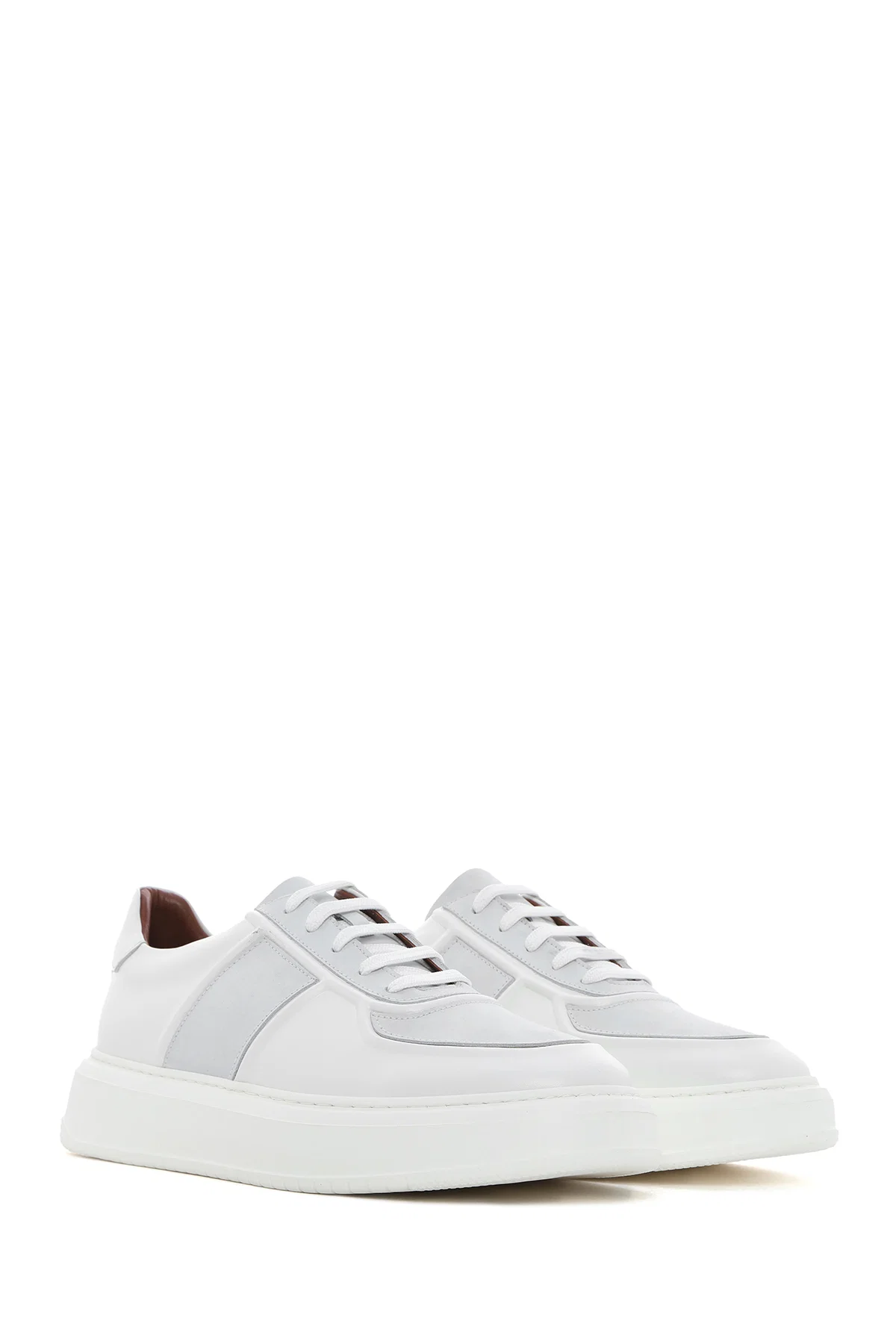 Erkek Beyaz Bağcıklı Deri Sneaker - Image 3