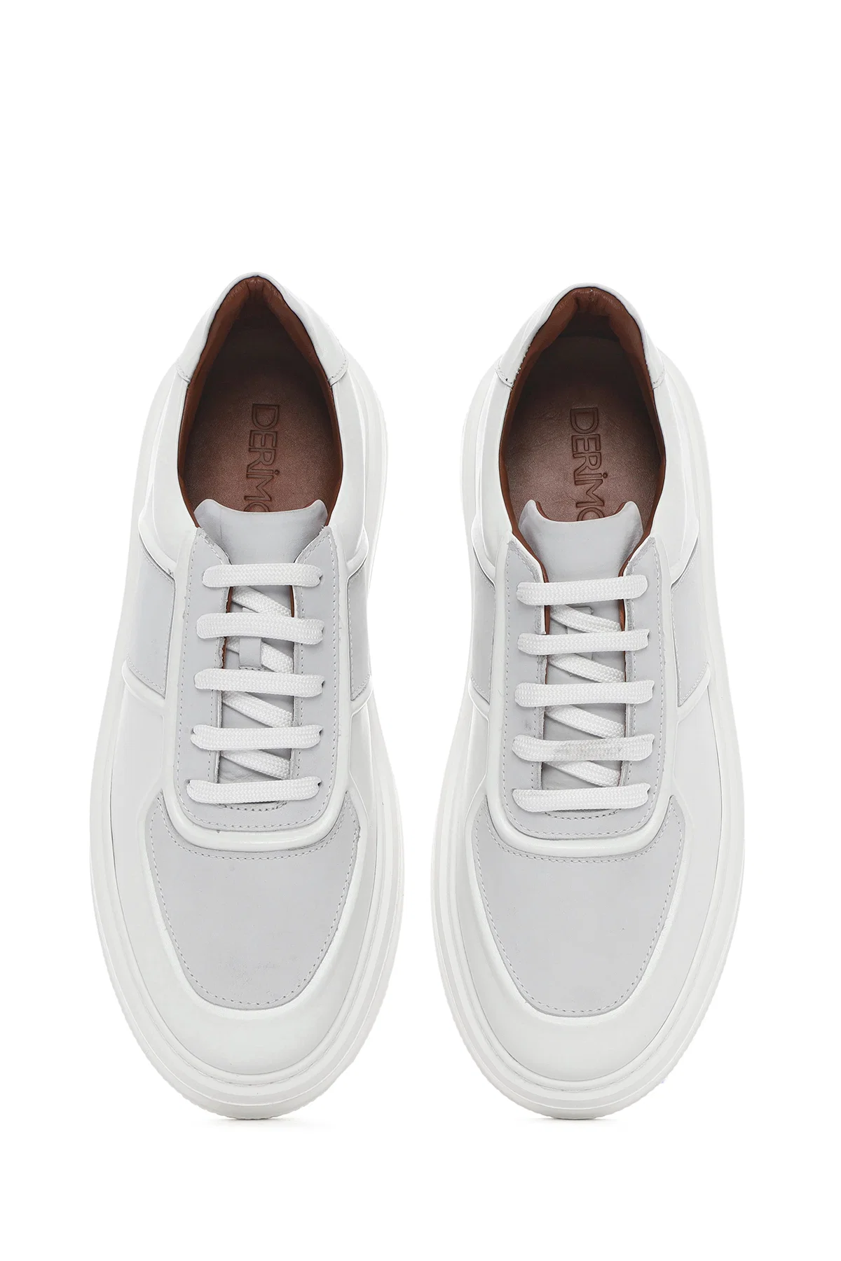 Erkek Beyaz Bağcıklı Deri Sneaker - Image 7