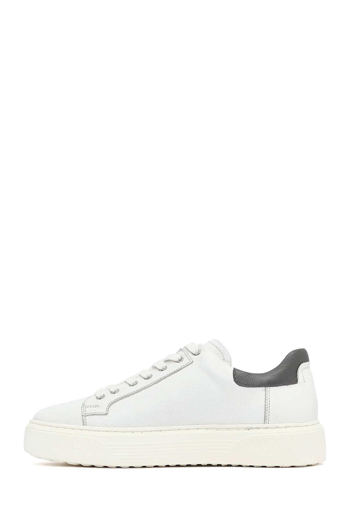 Erkek Beyaz Bağcıklı Kalın Tabanlı Deri Sneaker - Image 2