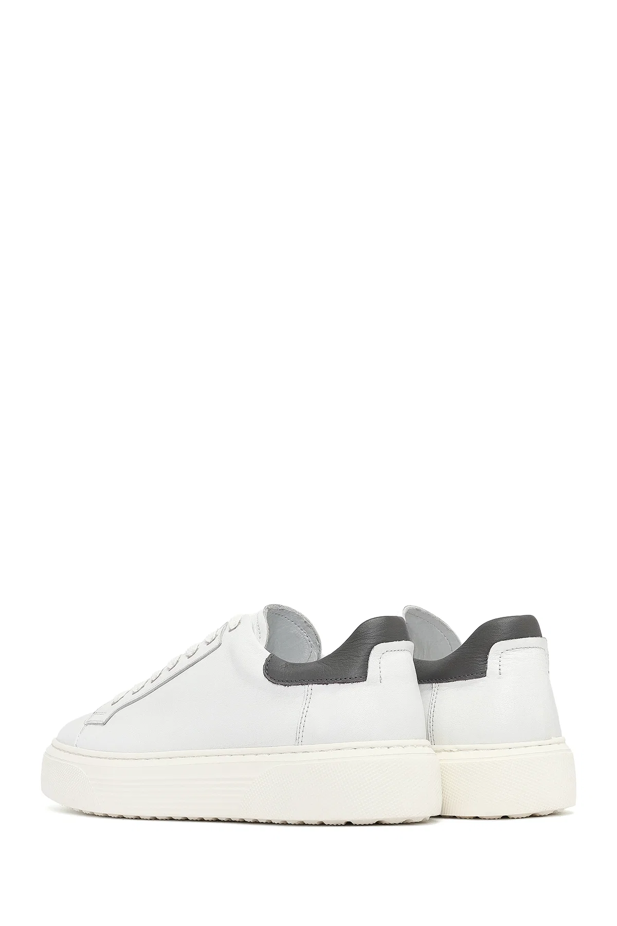 Erkek Beyaz Bağcıklı Kalın Tabanlı Deri Sneaker - Image 5