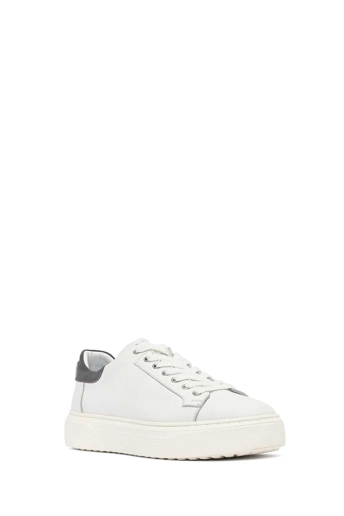 Erkek Beyaz Bağcıklı Kalın Tabanlı Deri Sneaker - Image 6