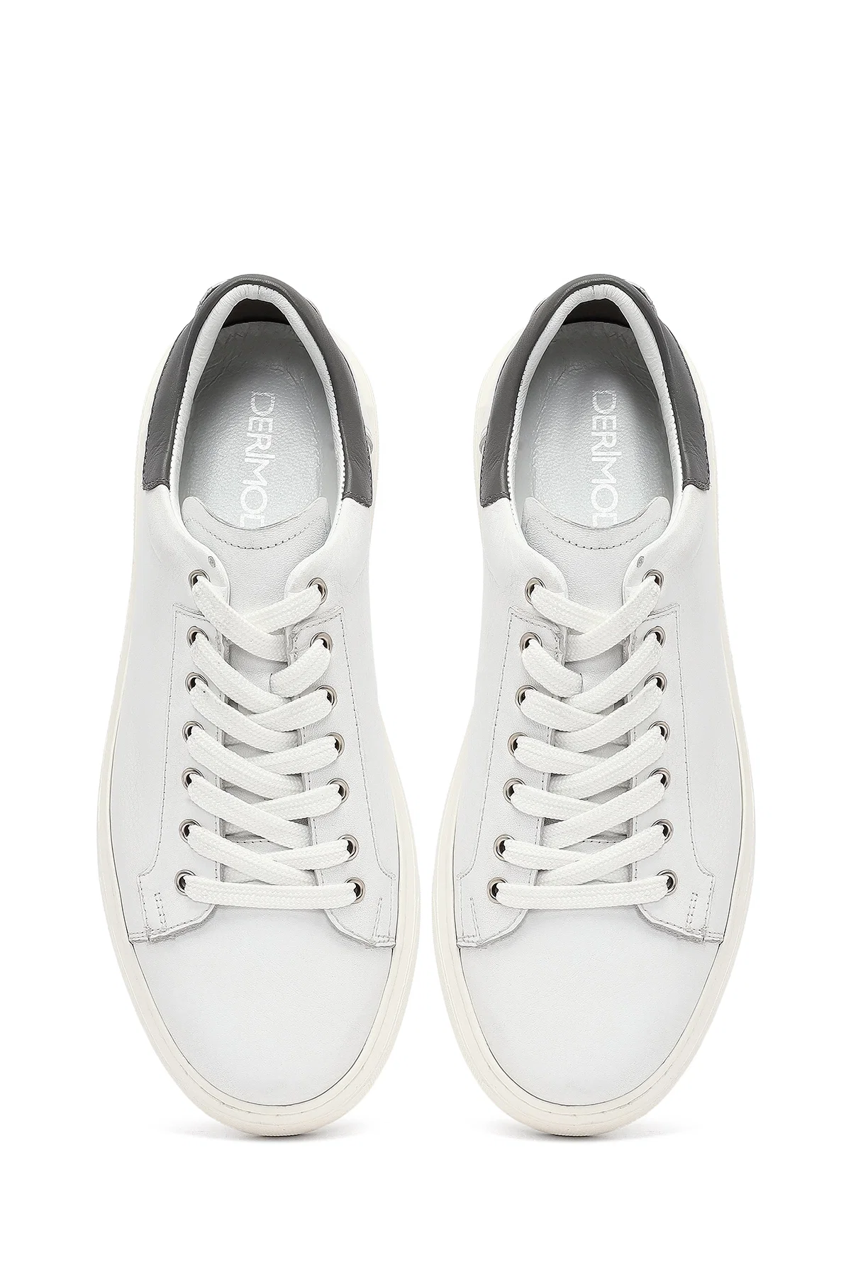 Erkek Beyaz Bağcıklı Kalın Tabanlı Deri Sneaker - Image 7