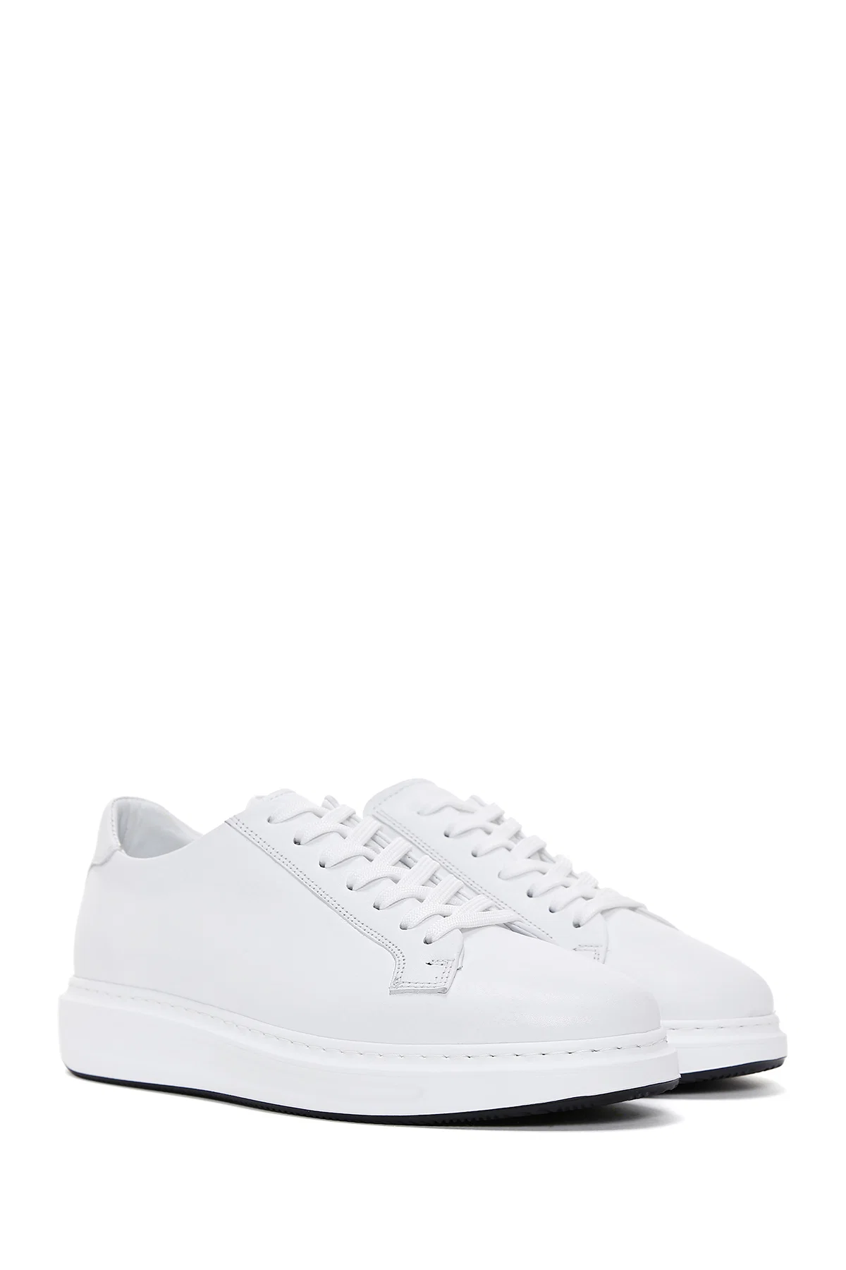Erkek Beyaz Bağcıklı Deri Sneaker - Image 3