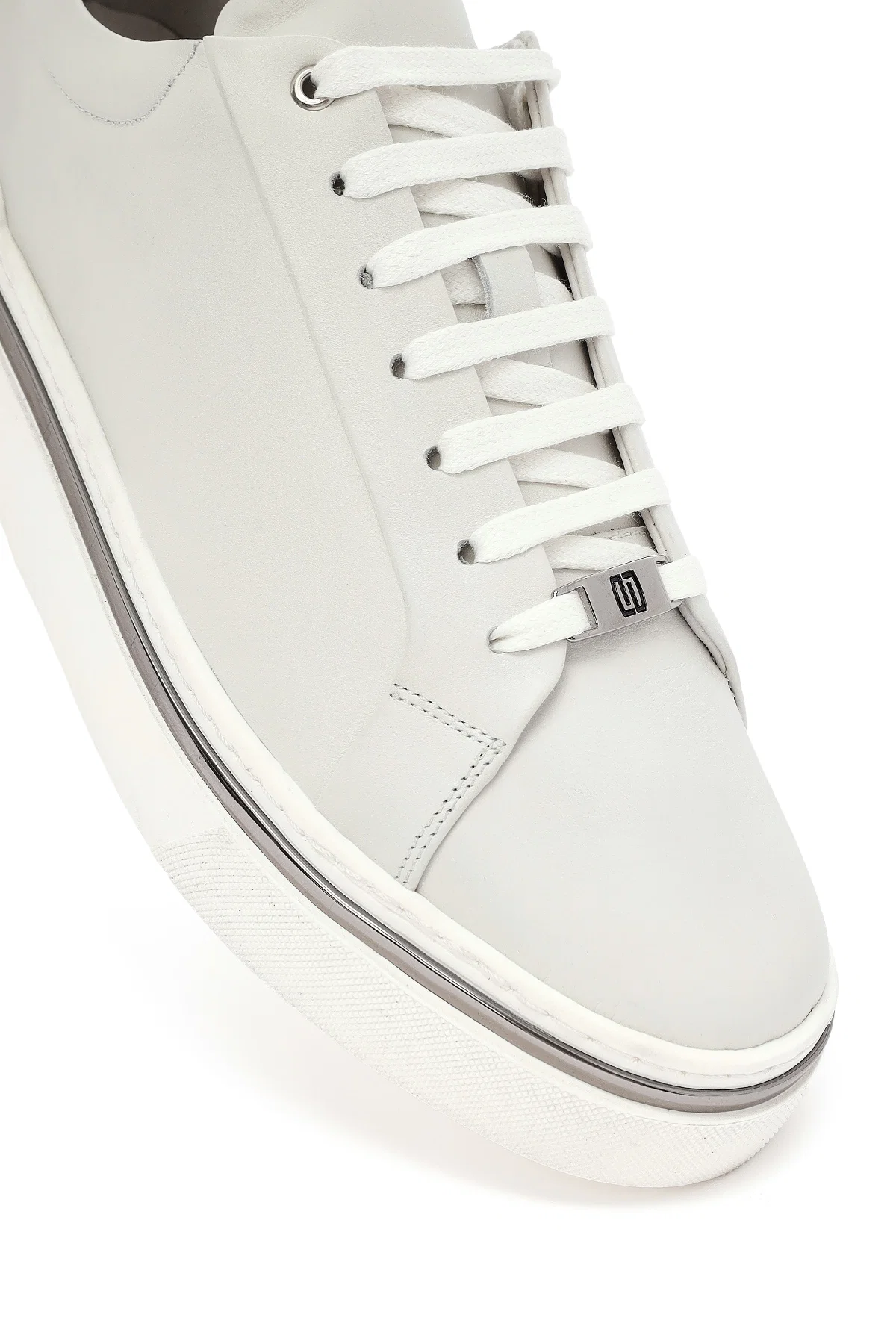 Erkek Beyaz Bağcıklı Deri Sneaker - Image 10