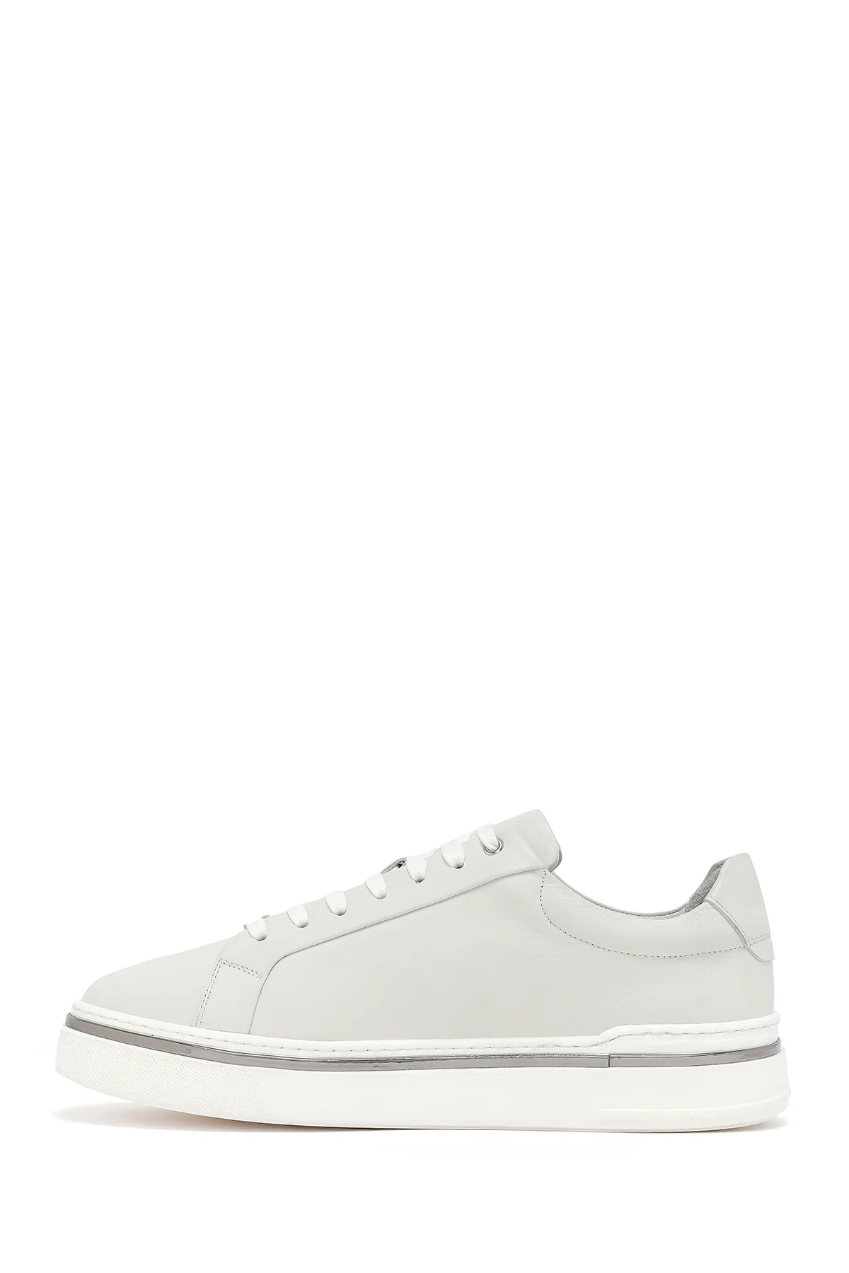 Erkek Beyaz Bağcıklı Deri Sneaker - Image 2