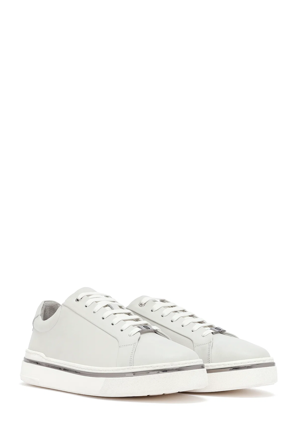 Erkek Beyaz Bağcıklı Deri Sneaker - Image 3