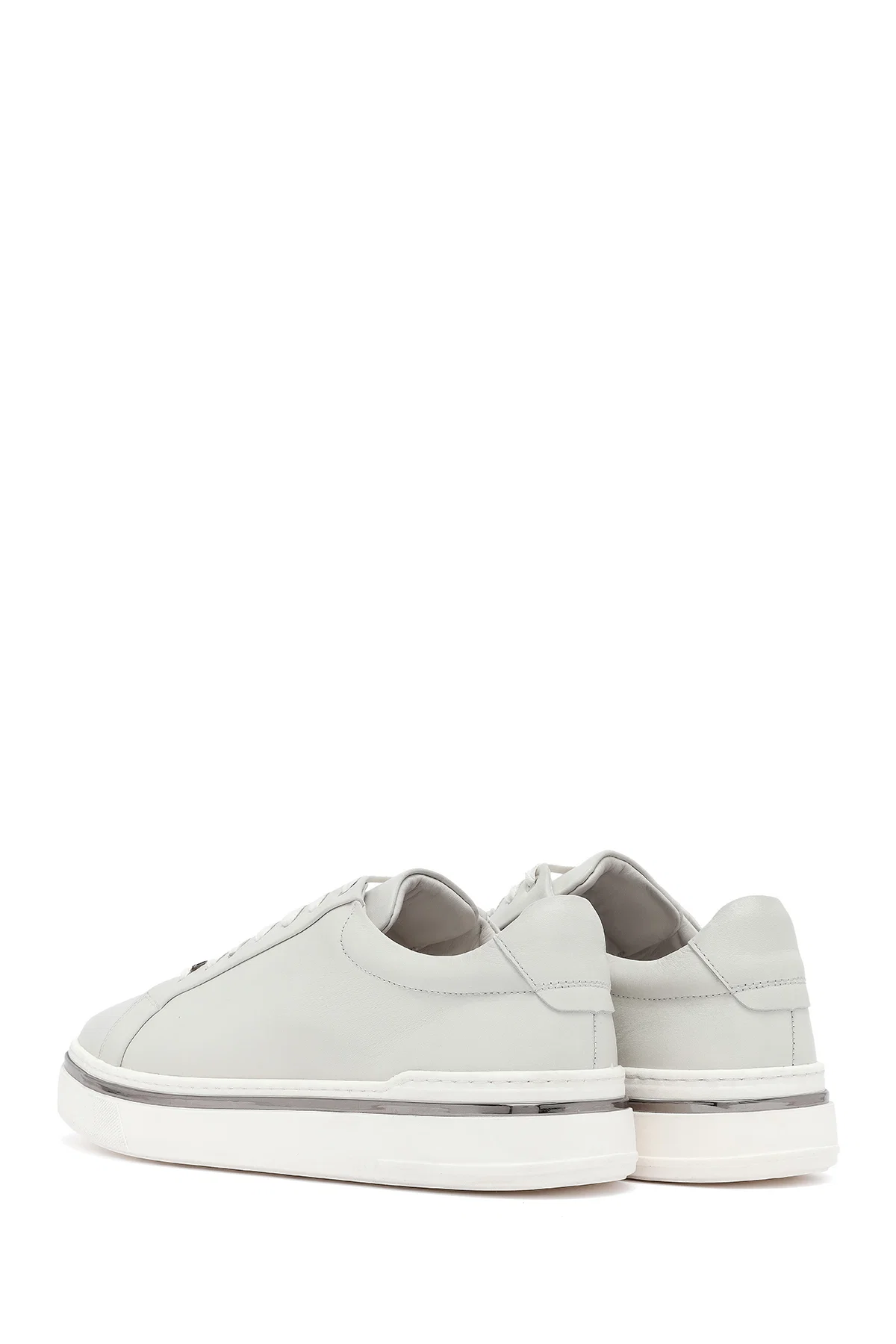 Erkek Beyaz Bağcıklı Deri Sneaker - Image 5