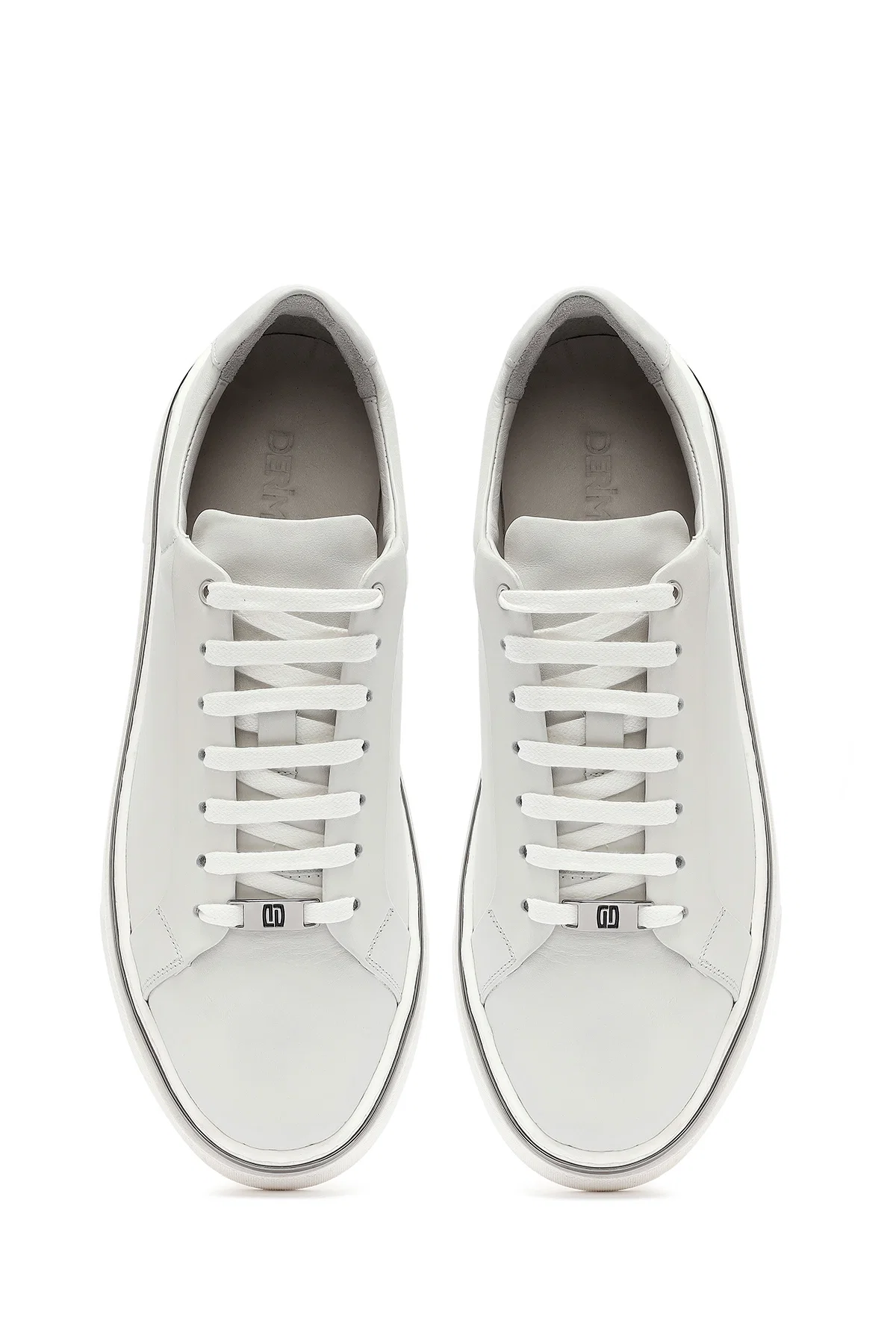 Erkek Beyaz Bağcıklı Deri Sneaker - Image 7