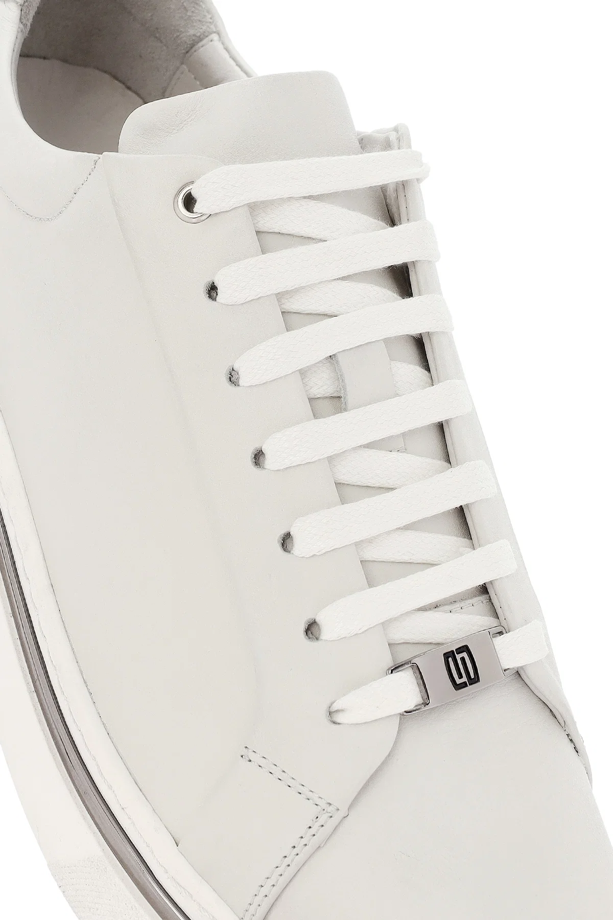 Erkek Beyaz Bağcıklı Deri Sneaker - Image 9
