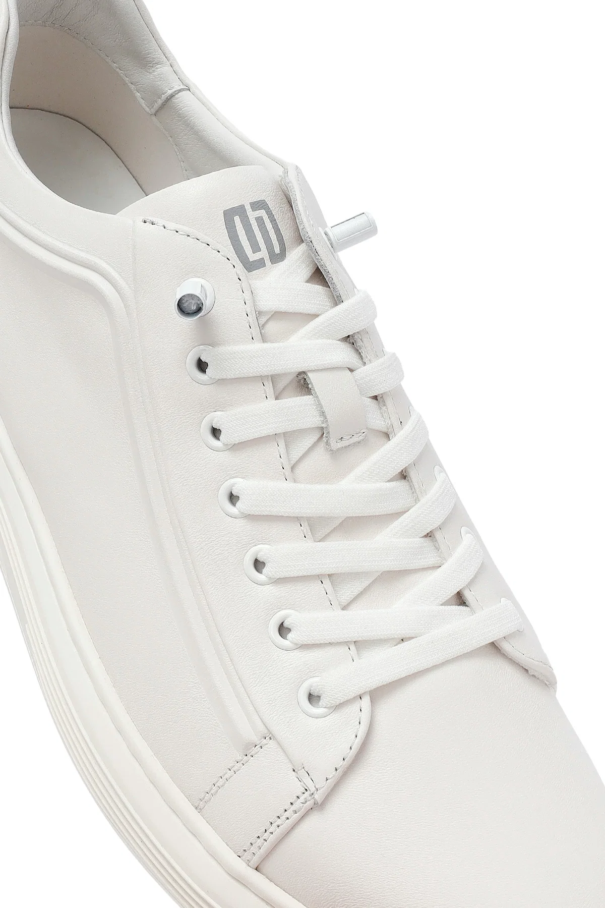 Erkek Beyaz Bağcıklı Deri Sneaker - Image 9