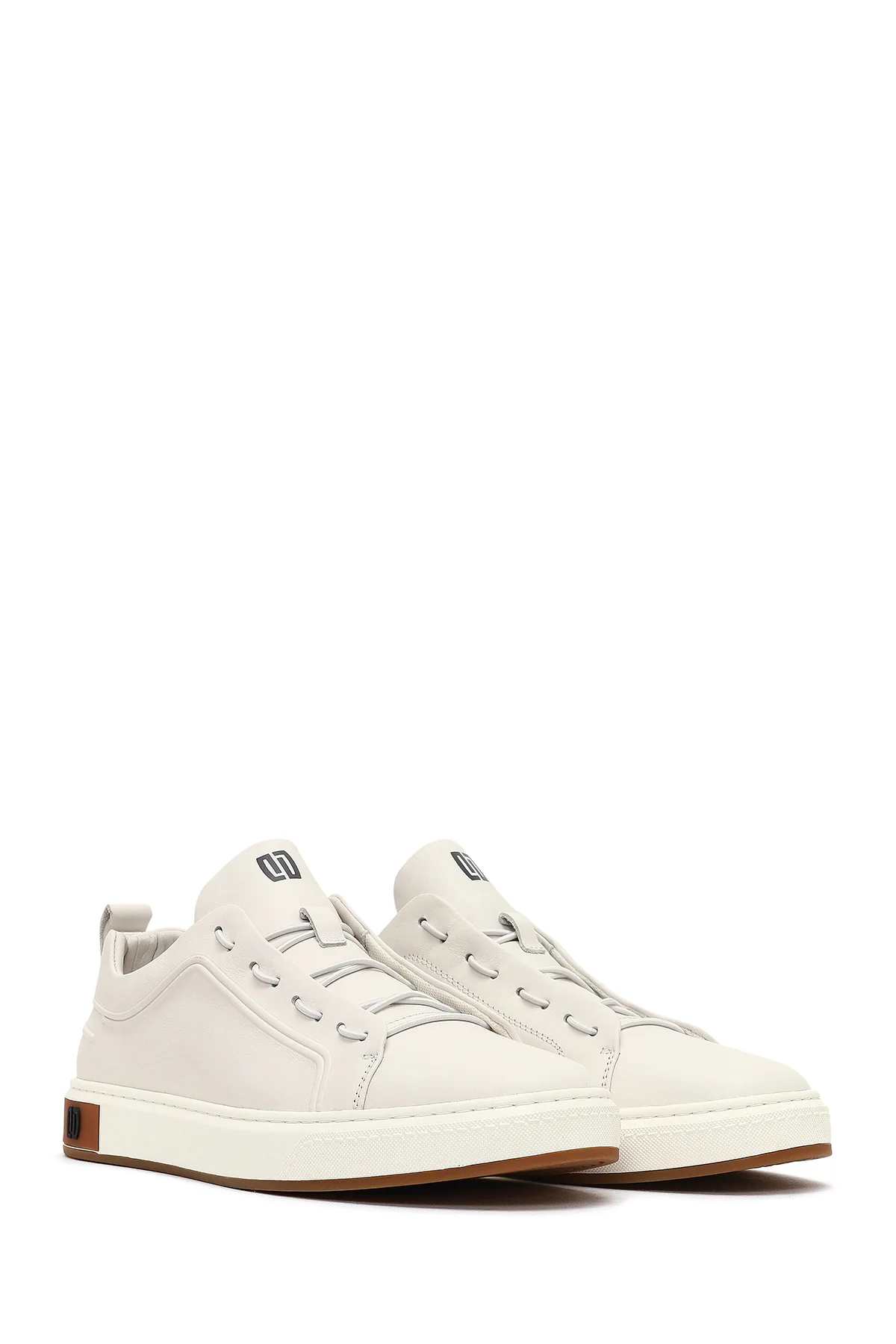 Erkek Beyaz Bağcıklı Deri Sneaker - Image 3