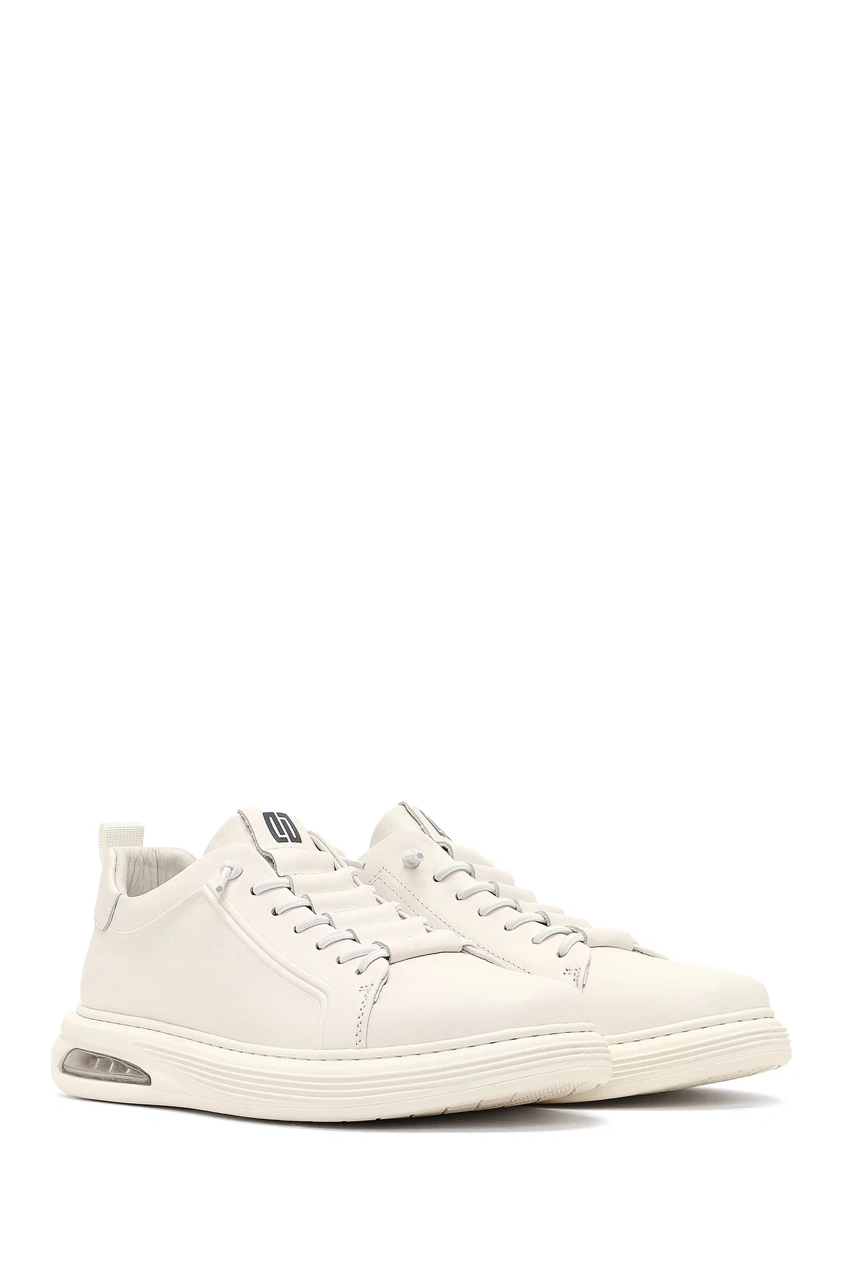 Erkek Beyaz Bağcıklı Deri Sneaker - Image 3