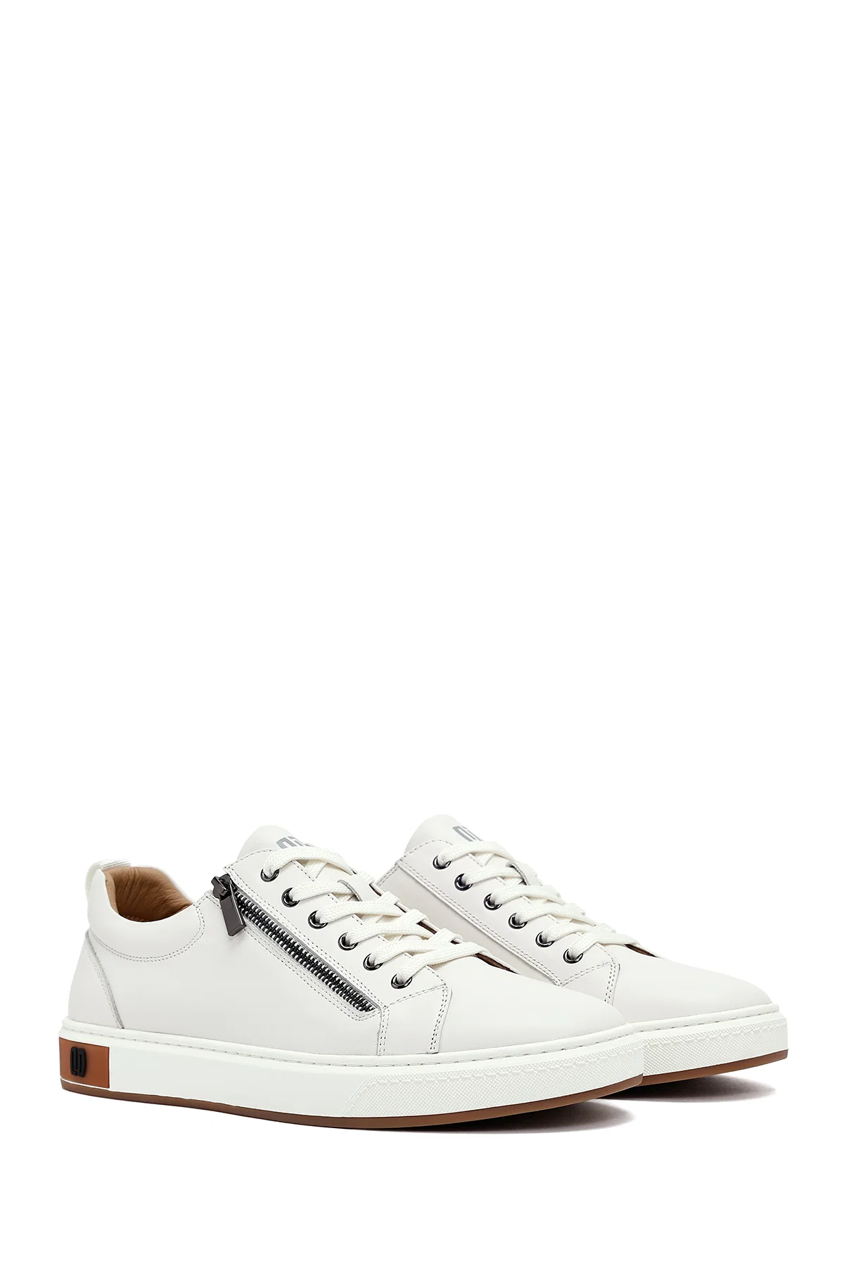 Erkek Beyaz Bağcıklı Deri Sneaker - Image 3