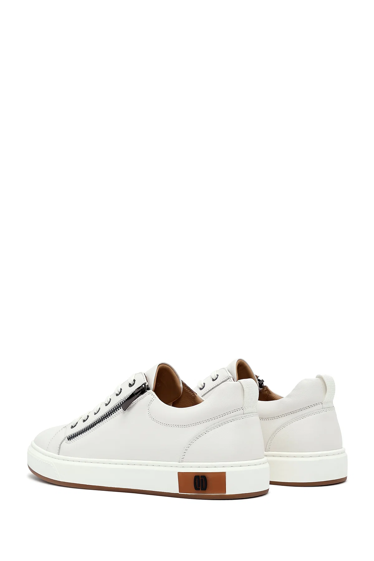 Erkek Beyaz Bağcıklı Deri Sneaker - Image 5