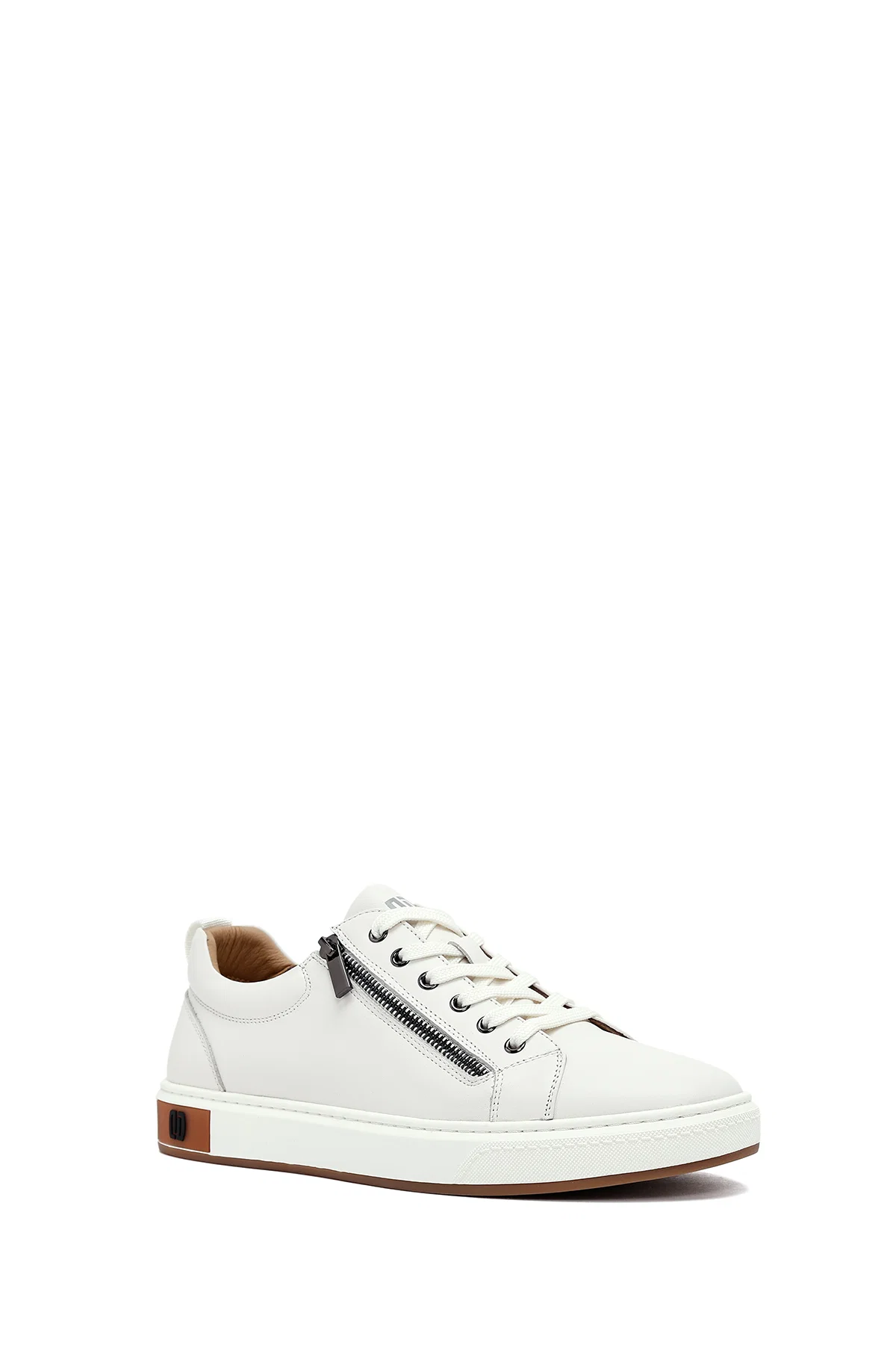 Erkek Beyaz Bağcıklı Deri Sneaker - Image 6