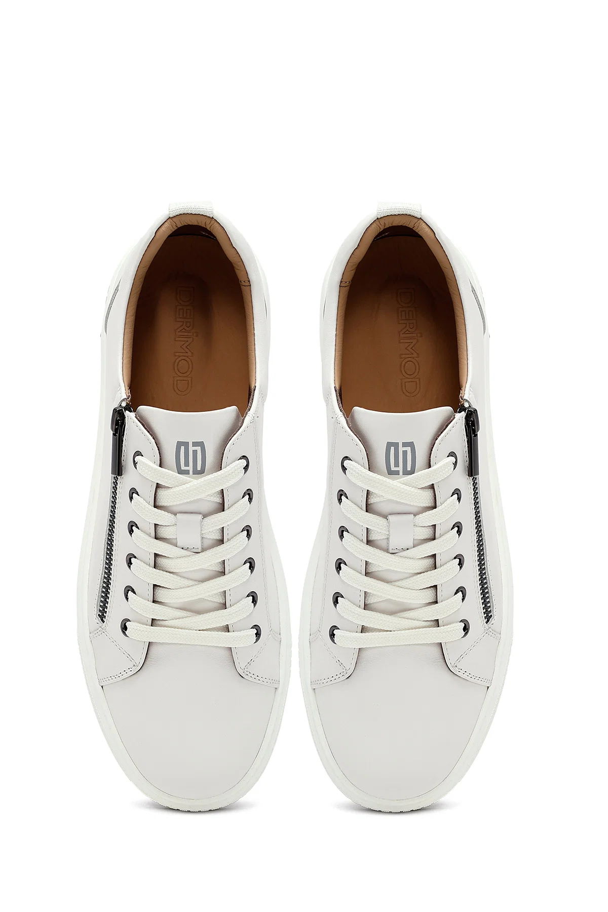 Erkek Beyaz Bağcıklı Deri Sneaker - Image 7