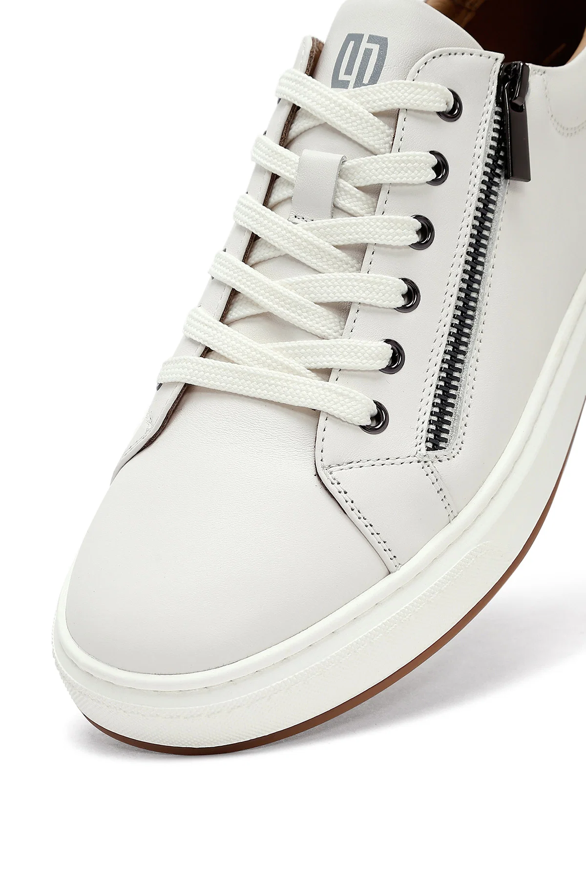 Erkek Beyaz Bağcıklı Deri Sneaker - Image 8