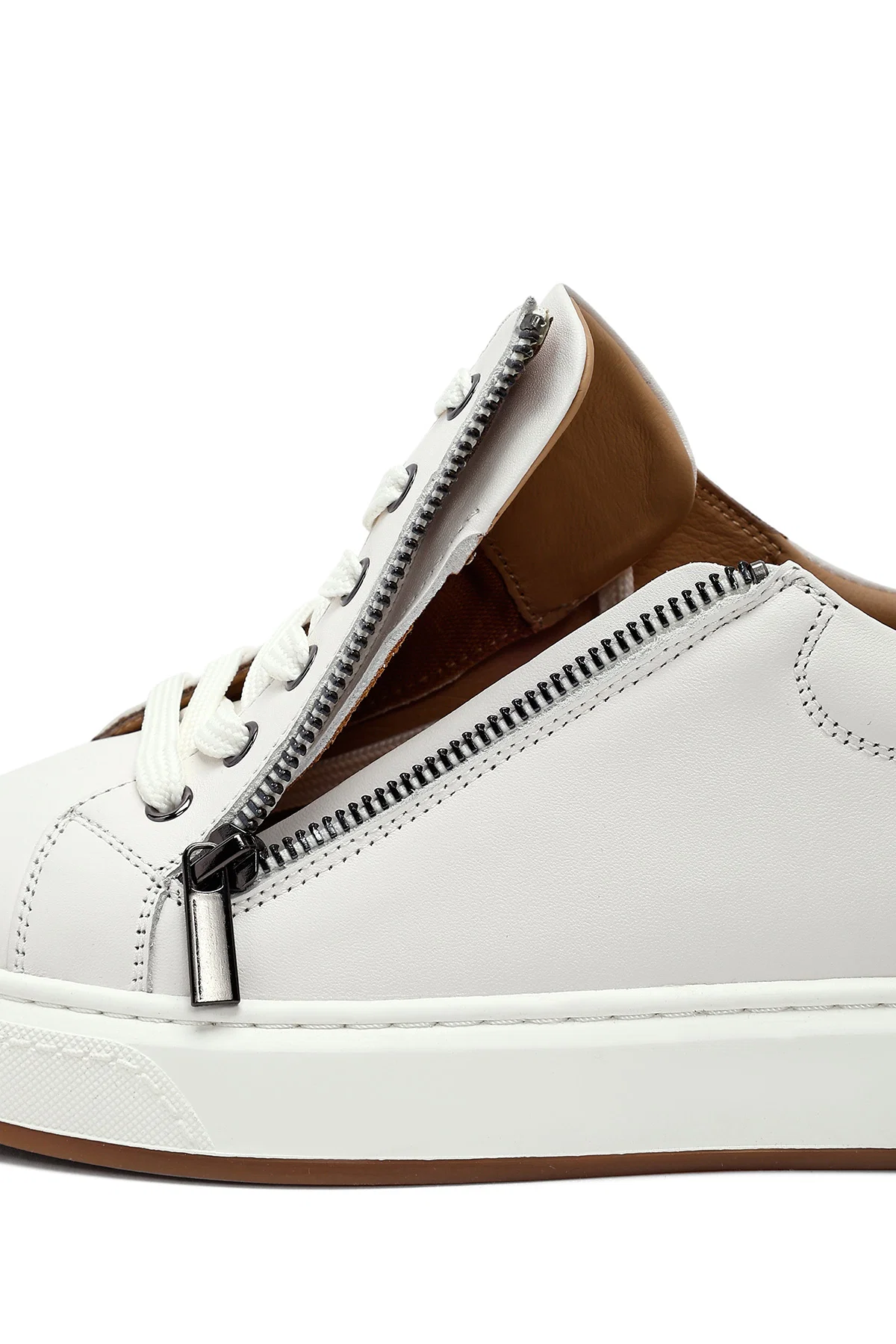Erkek Beyaz Bağcıklı Deri Sneaker - Image 9