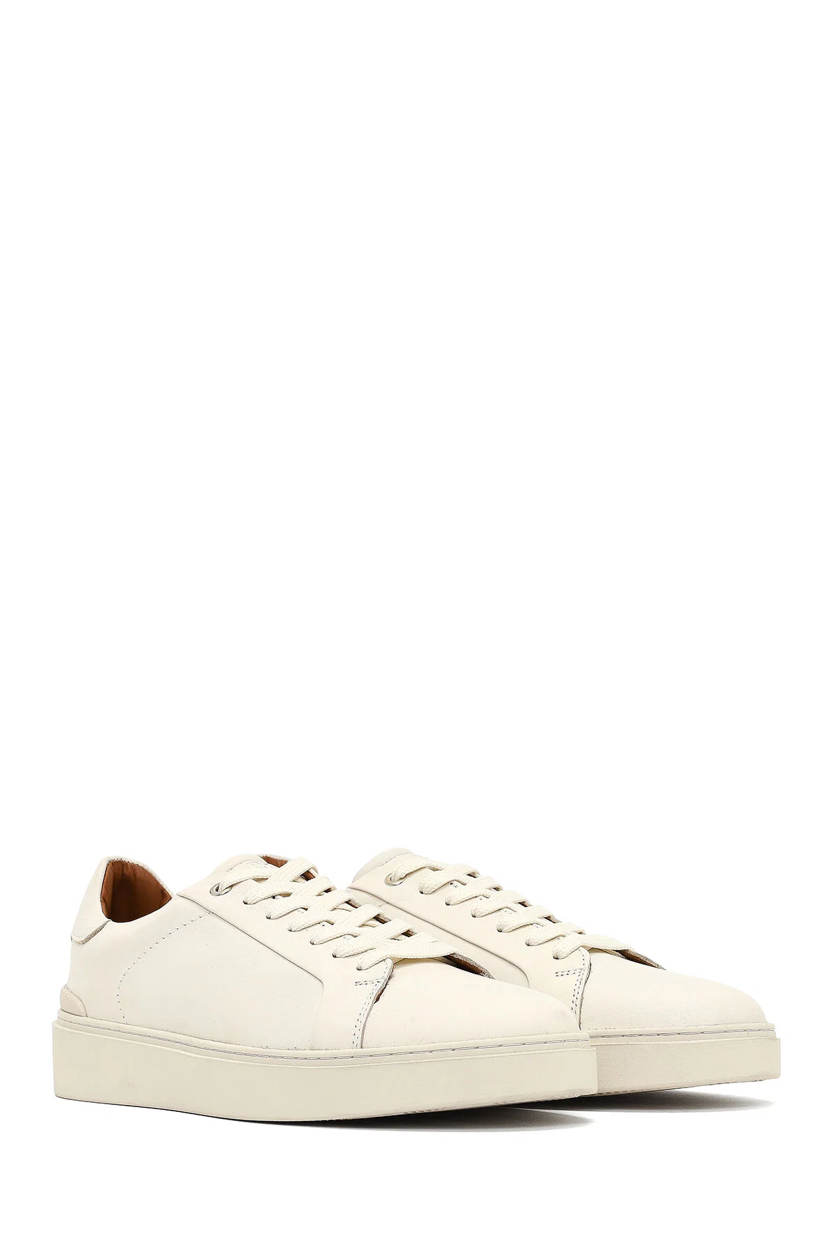 Erkek Beyaz Bağcıklı Deri Sneaker - Image 3