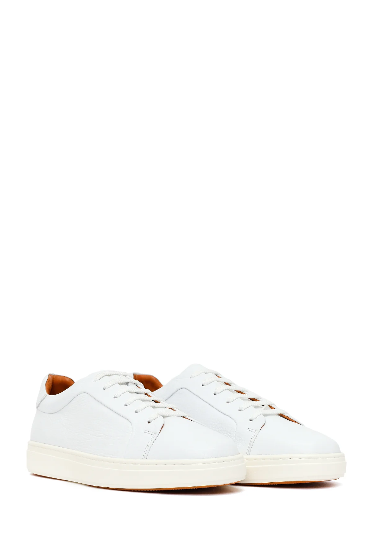 Erkek Beyaz Bağcıklı Deri Sneaker - Image 2