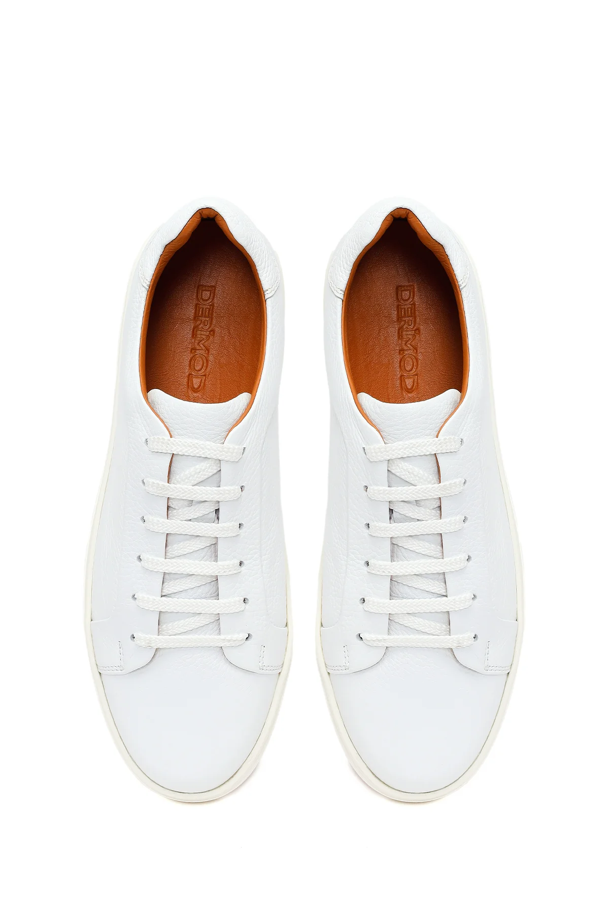 Erkek Beyaz Bağcıklı Deri Sneaker - Image 4