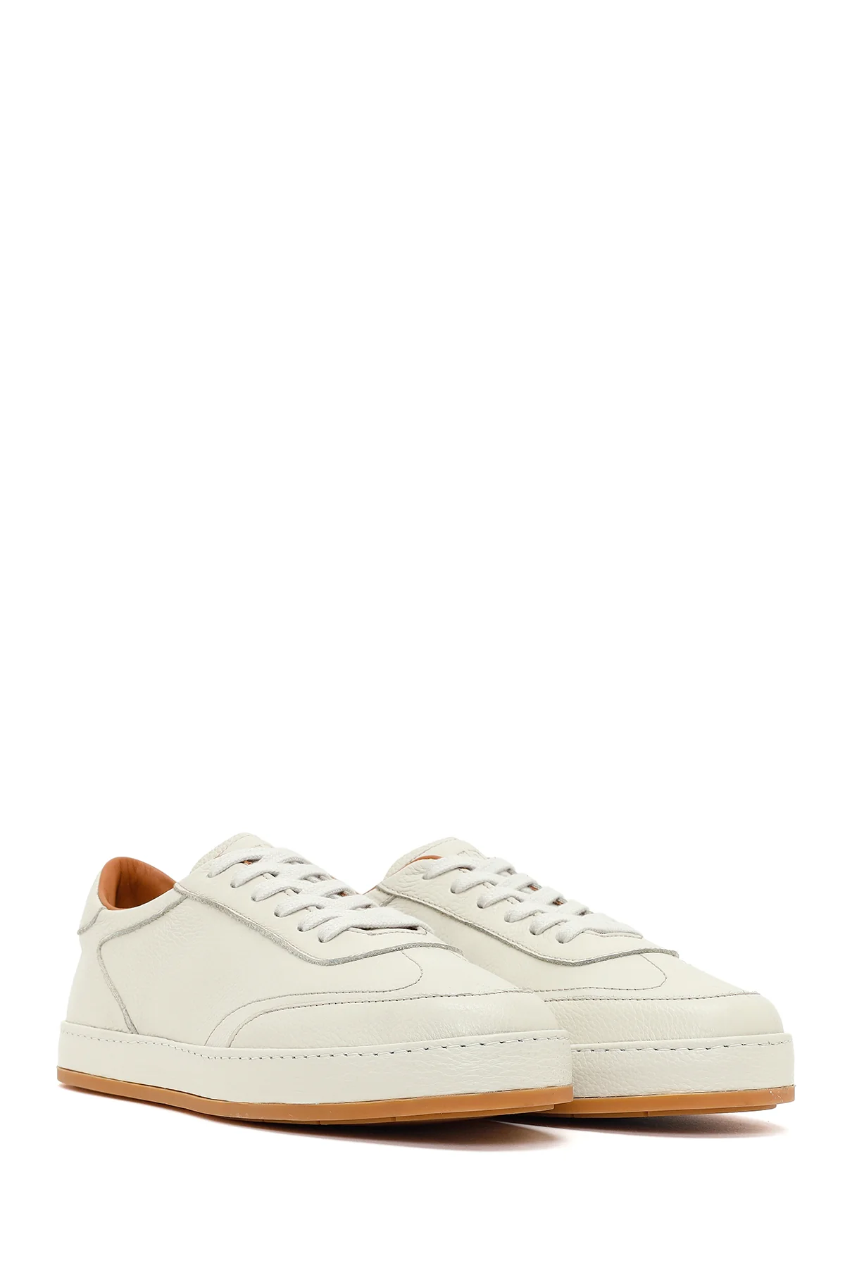 Erkek Beyaz Bağcıklı Deri Sneaker - Image 3