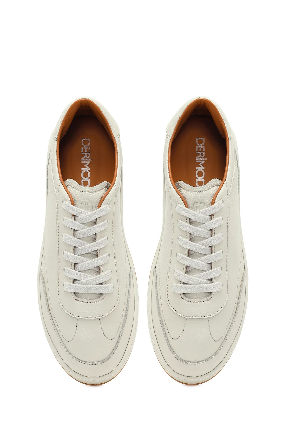 Erkek Beyaz Bağcıklı Deri Sneaker - Image 5