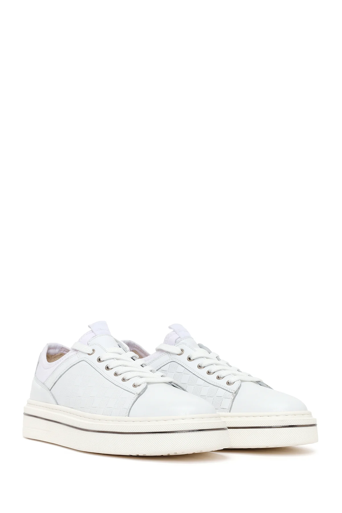 Erkek Beyaz Bağcıklı Deri Sneaker - Image 2