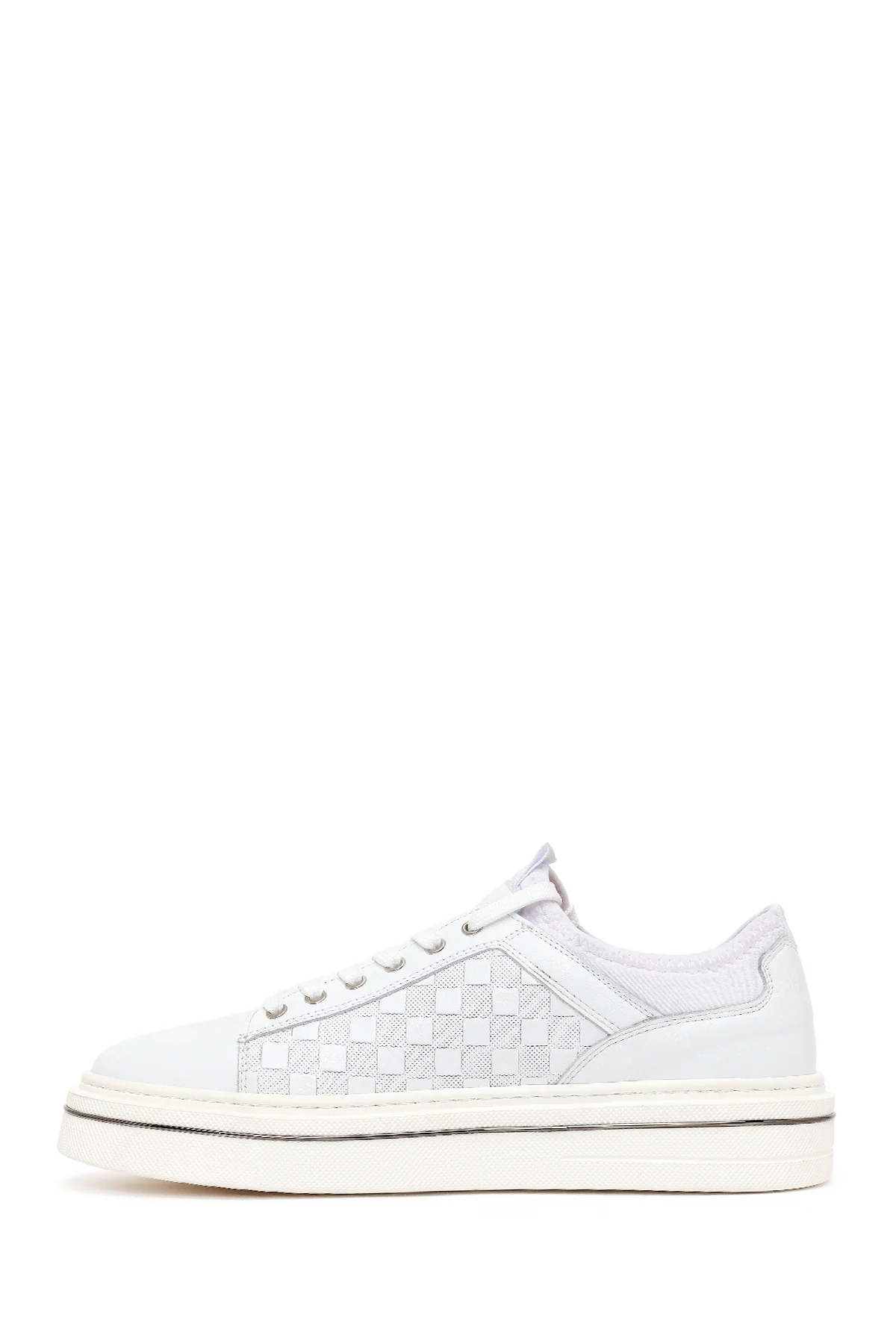 Erkek Beyaz Bağcıklı Deri Sneaker - Image 3